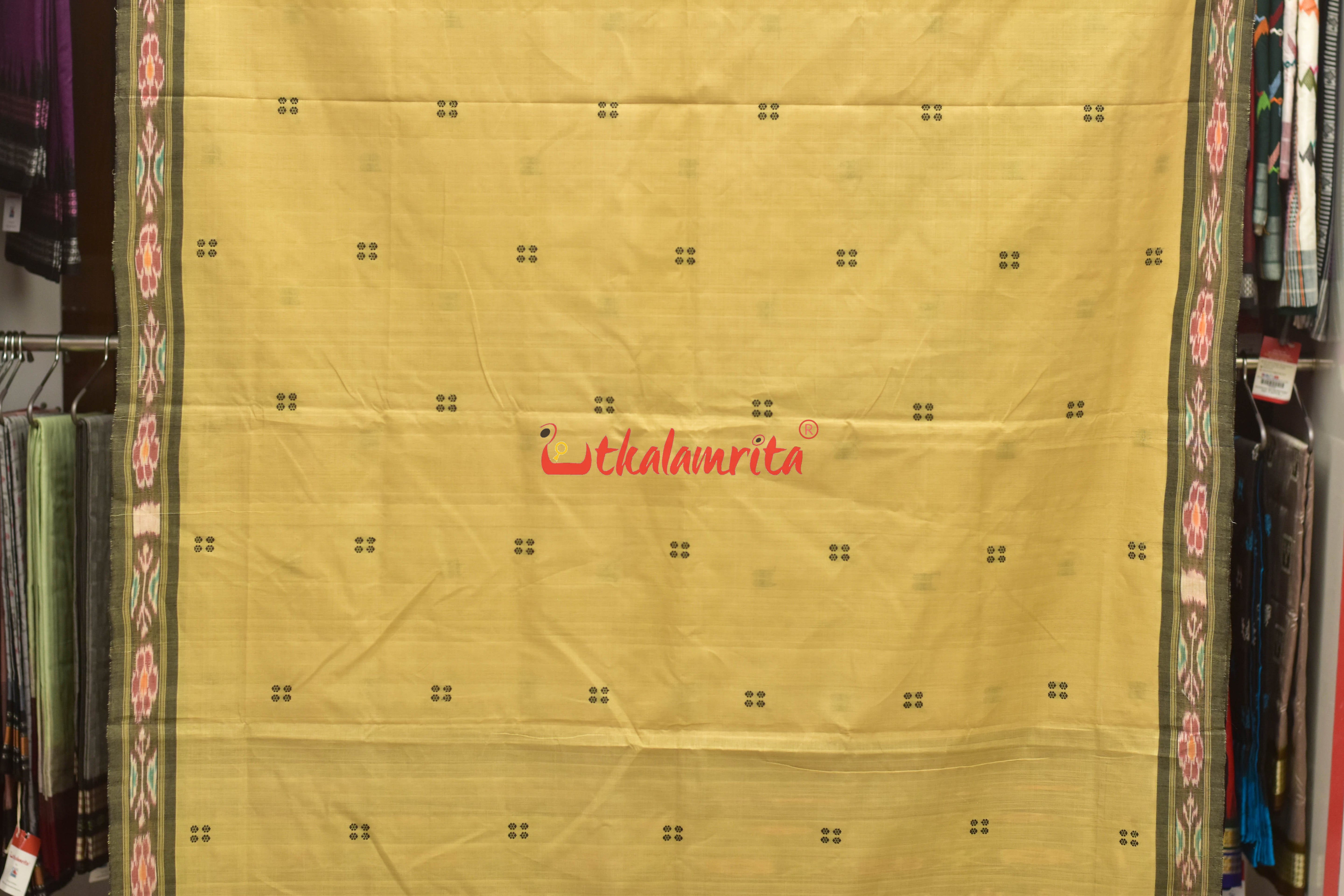 Beige Black Pittala Single Cotton Saree