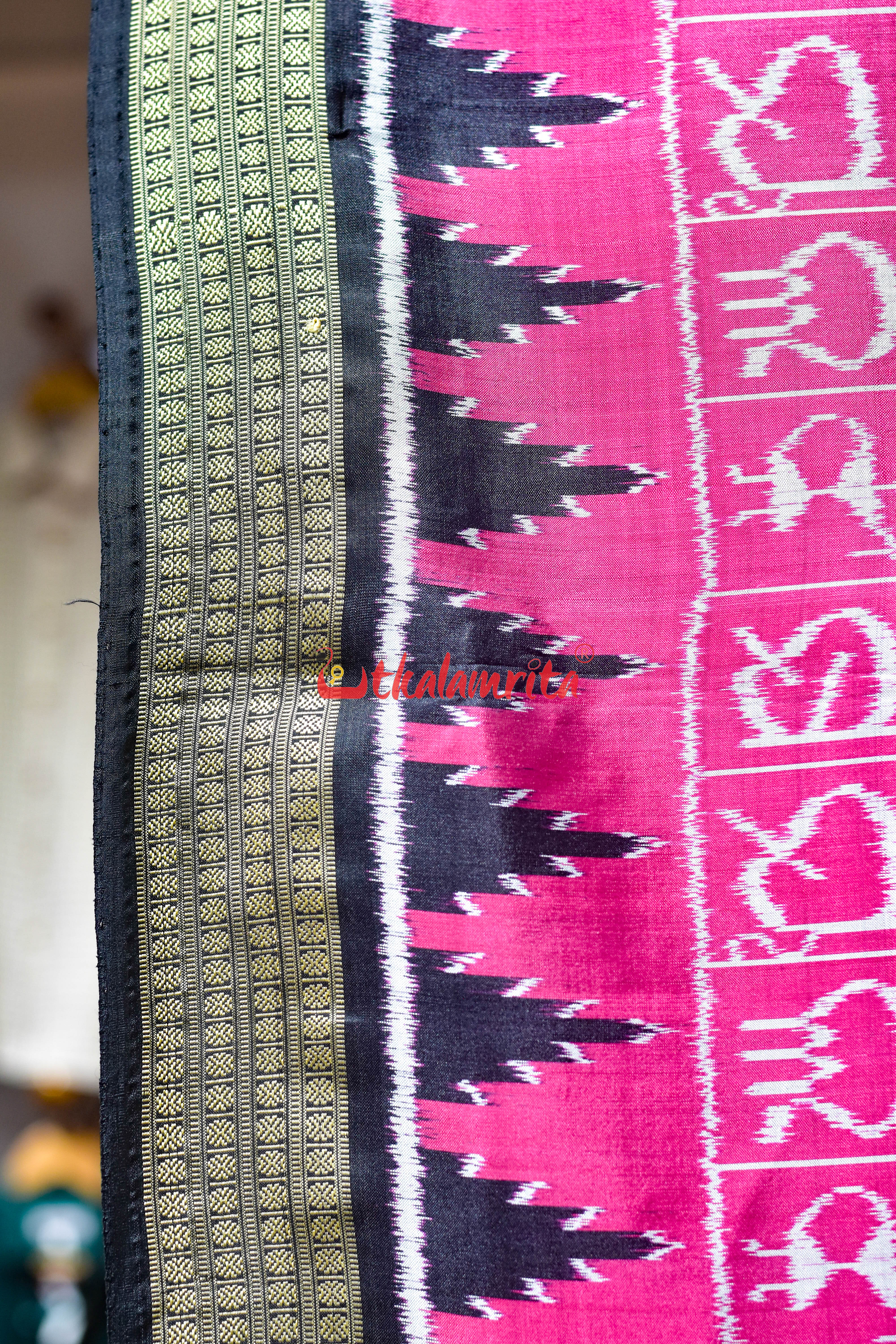 Pink Odia Alphabets Khandua Silk Saree