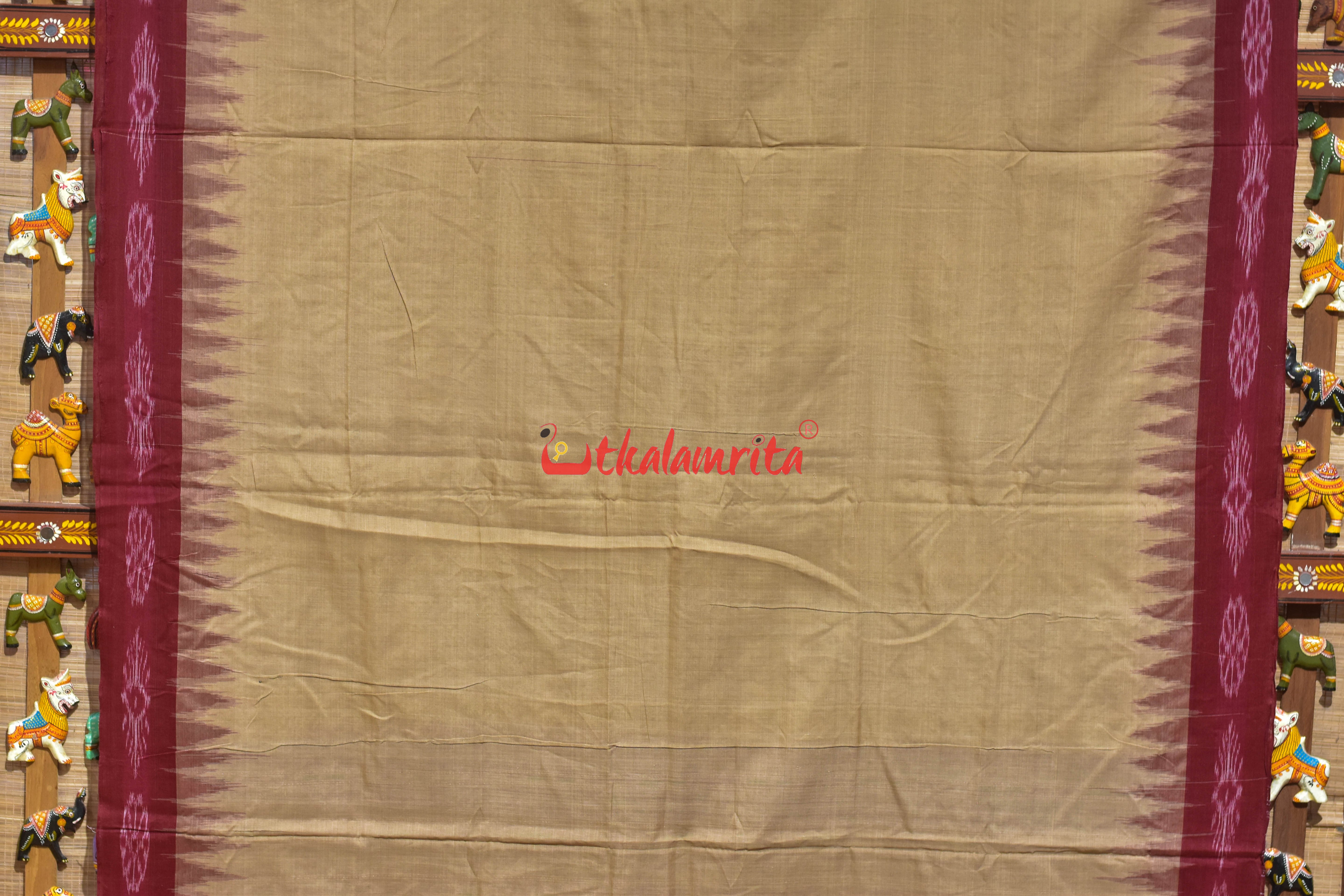 Tussarite with Maroon Big Flower Border Khandua Cotton Saree