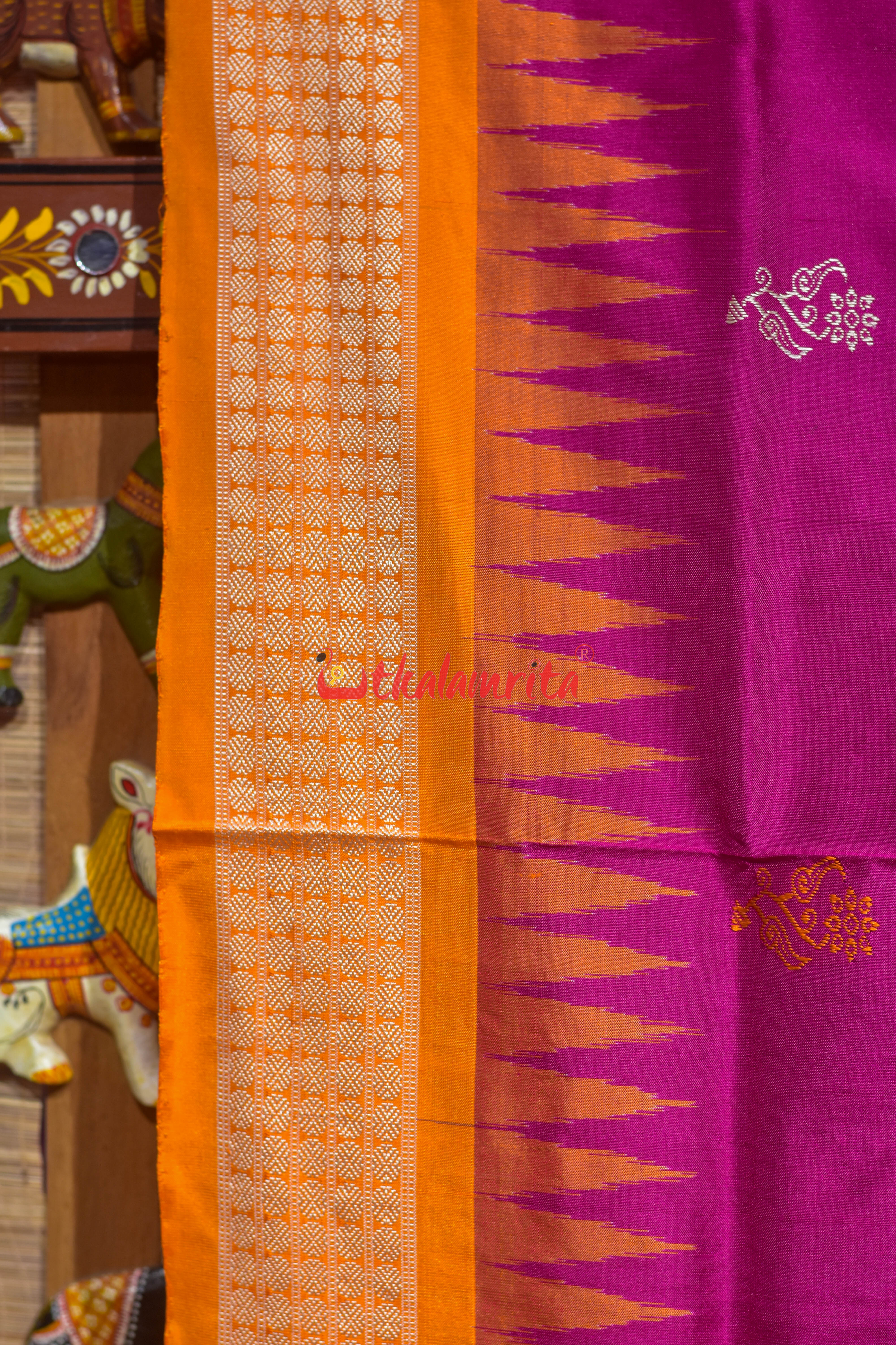 Rani Pink Phula Dala Bomkai Silk Saree
