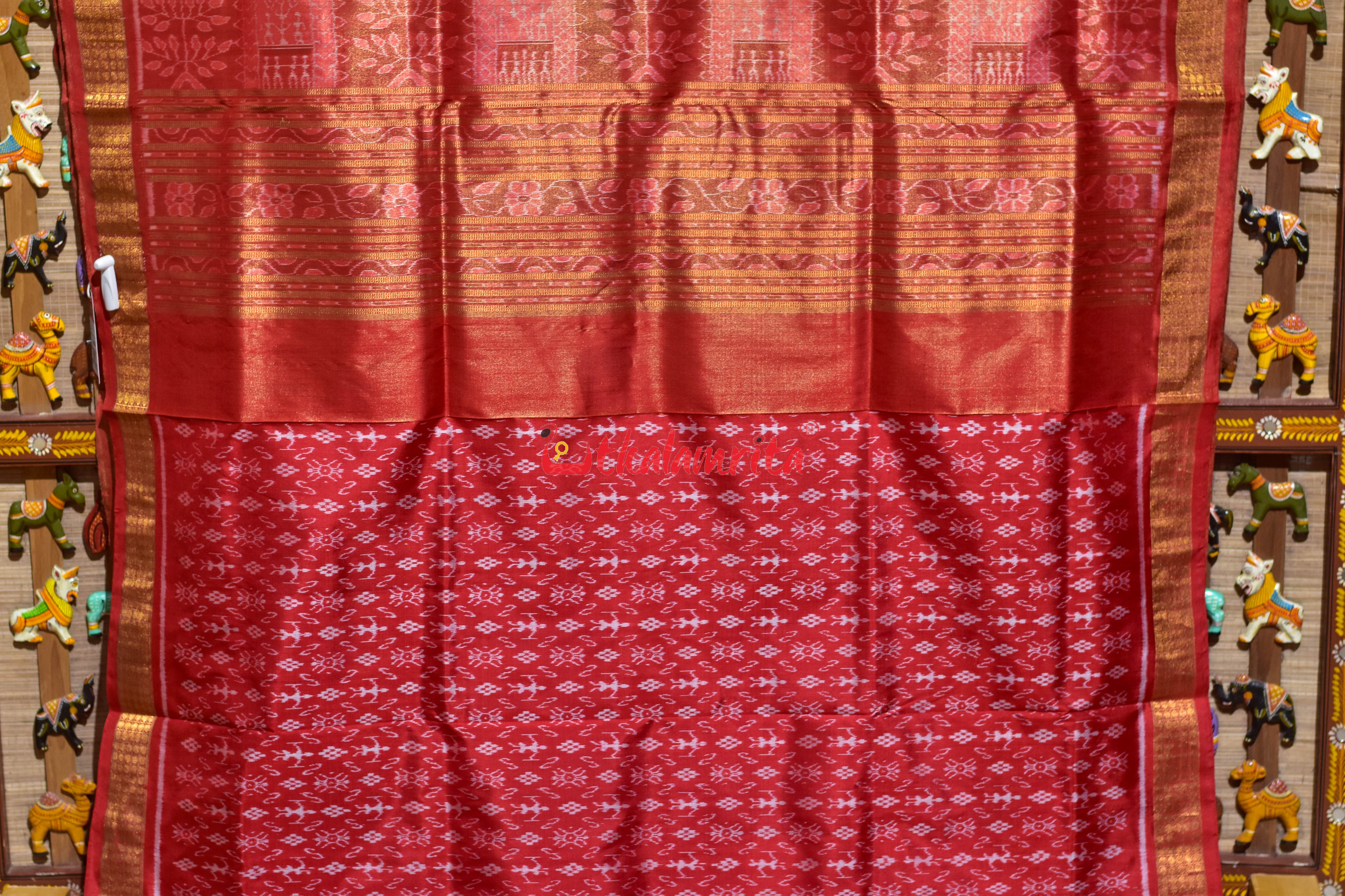 Burnt Orange Full Tissue Nabakothi Sambalpuri Silk Saree