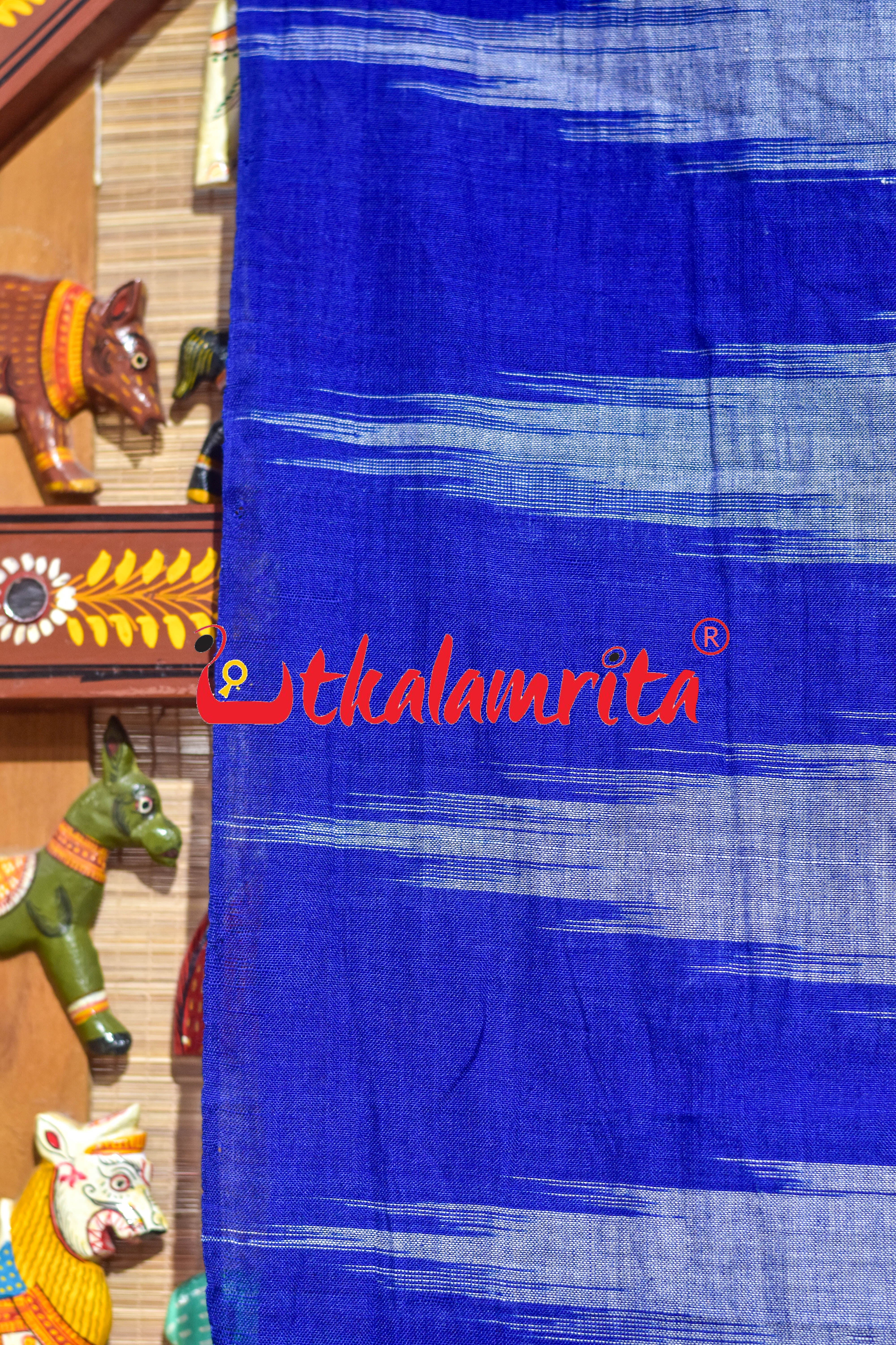 Grey Blue Kargil Musical Instruments Pattachitra Cotton Saree