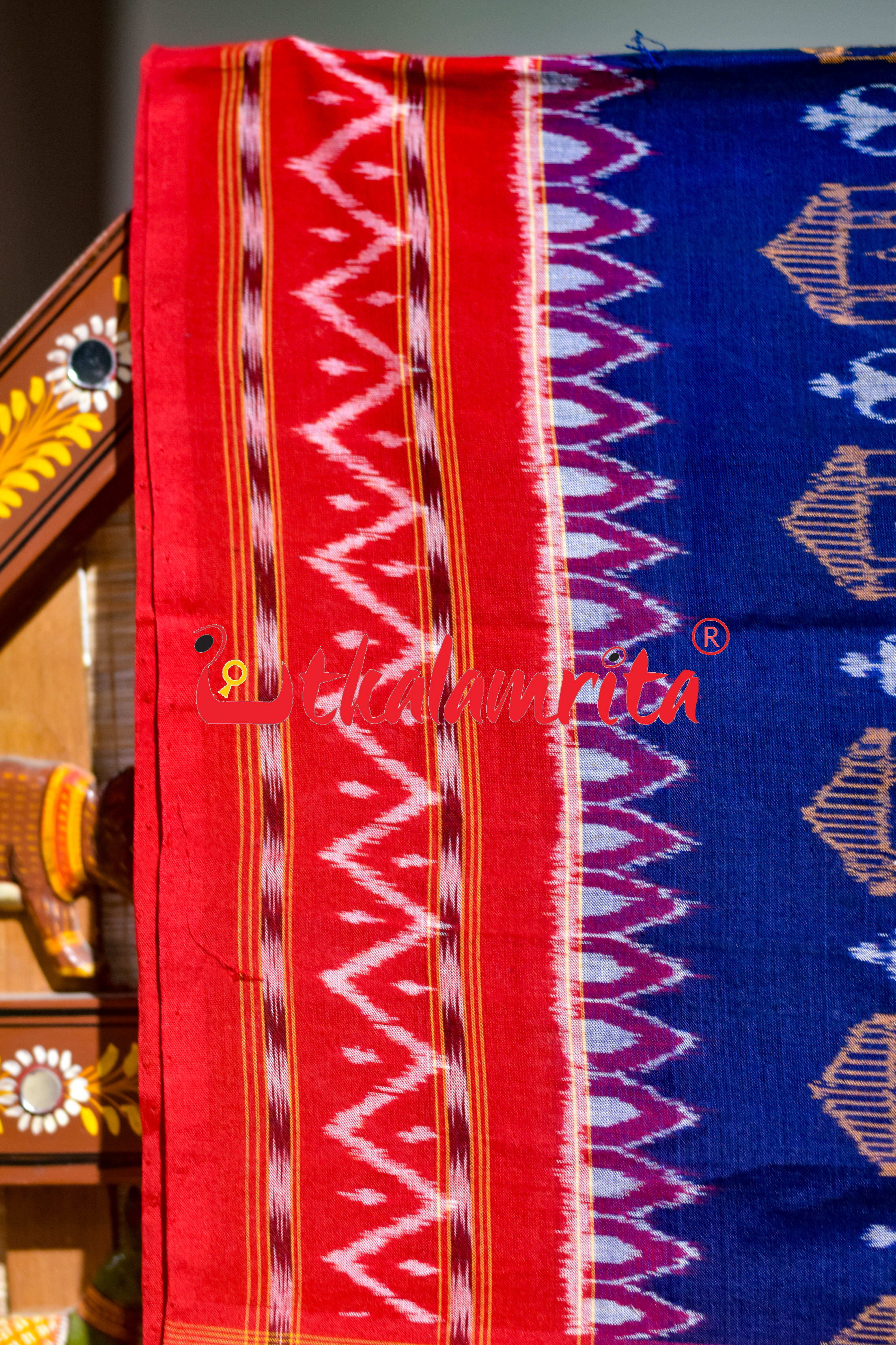 Tribal Blue Red Sambalpur Cotton Saree