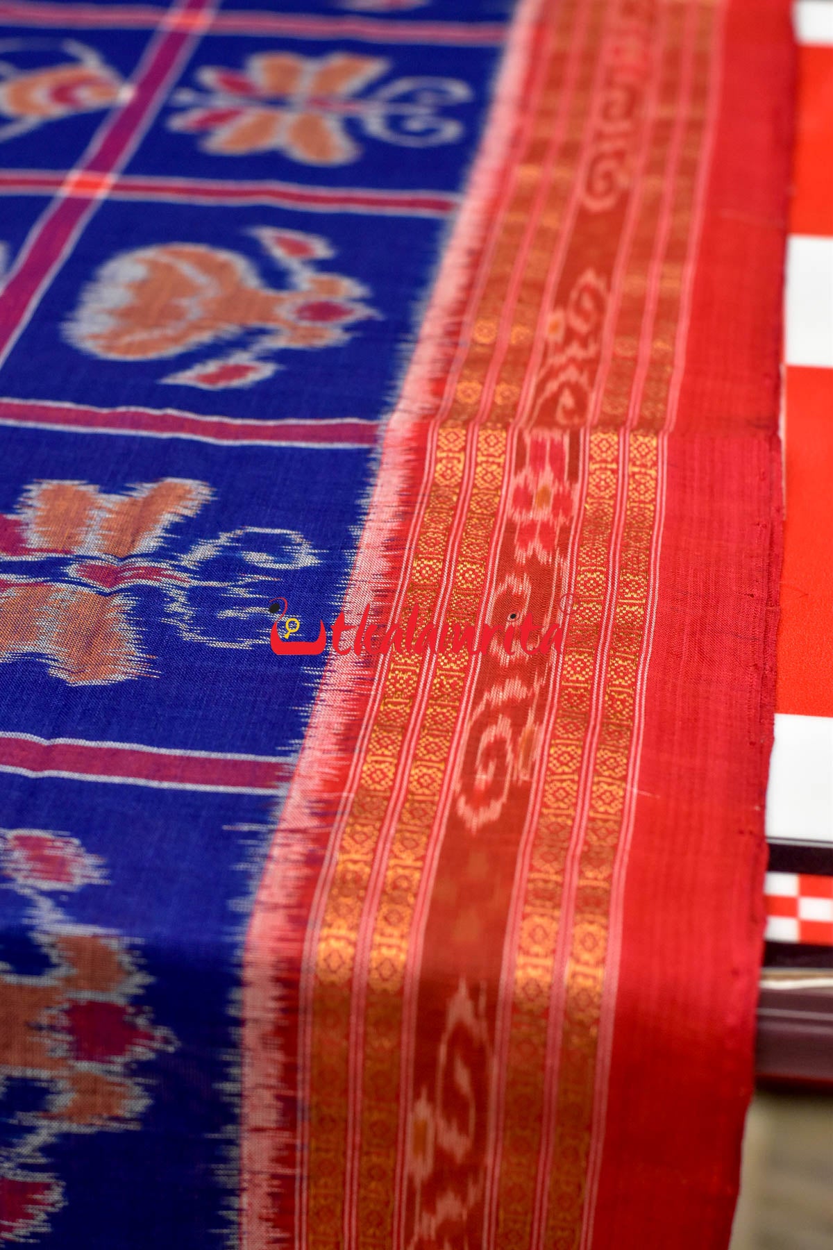 Blueish Red Border Nabakothi Cotton Saree