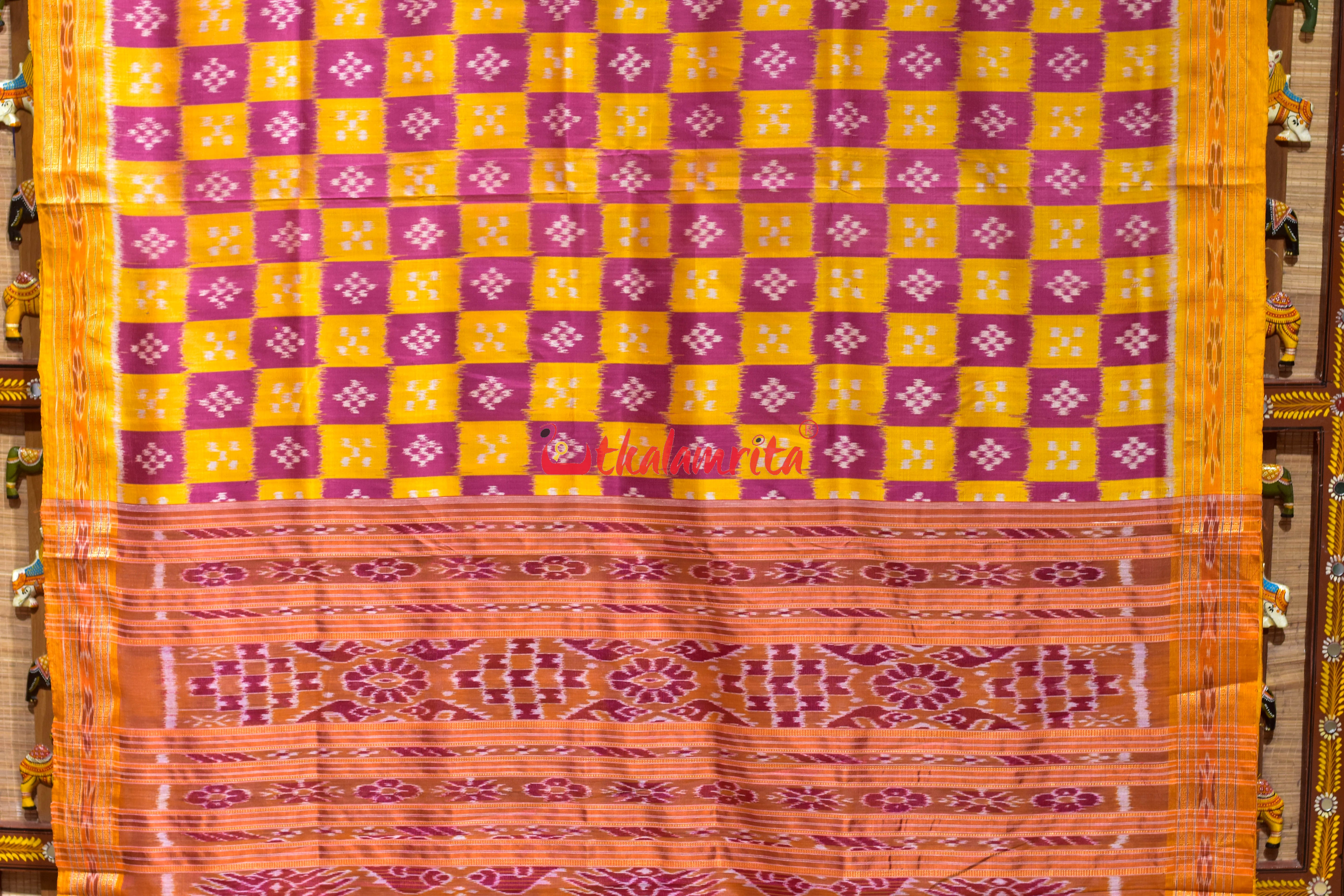 Pink Yellow Body Pasapali Khandua Silk Saree