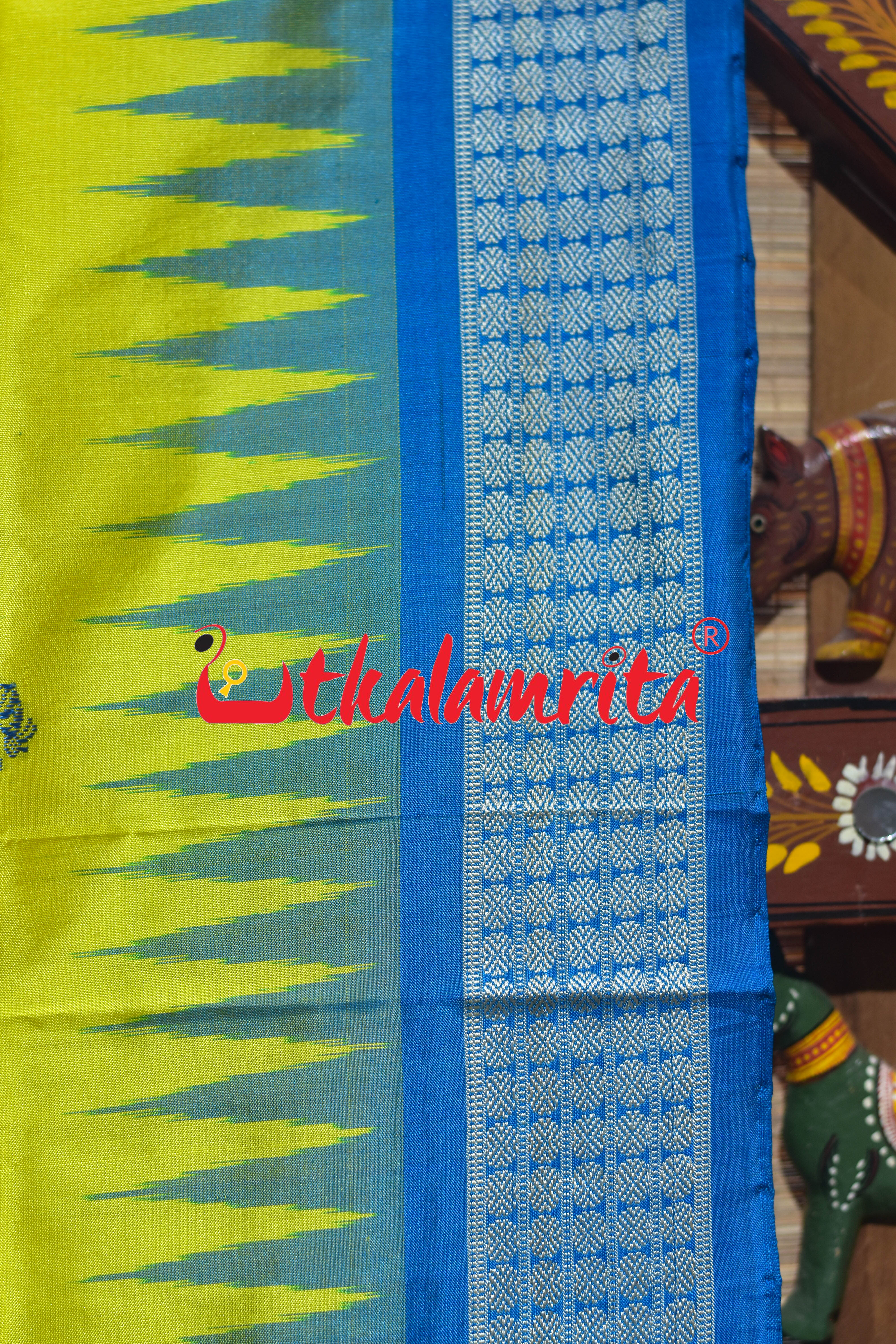 Lemon Yellow Blue Tribal Doll Bomkai Silk Saree