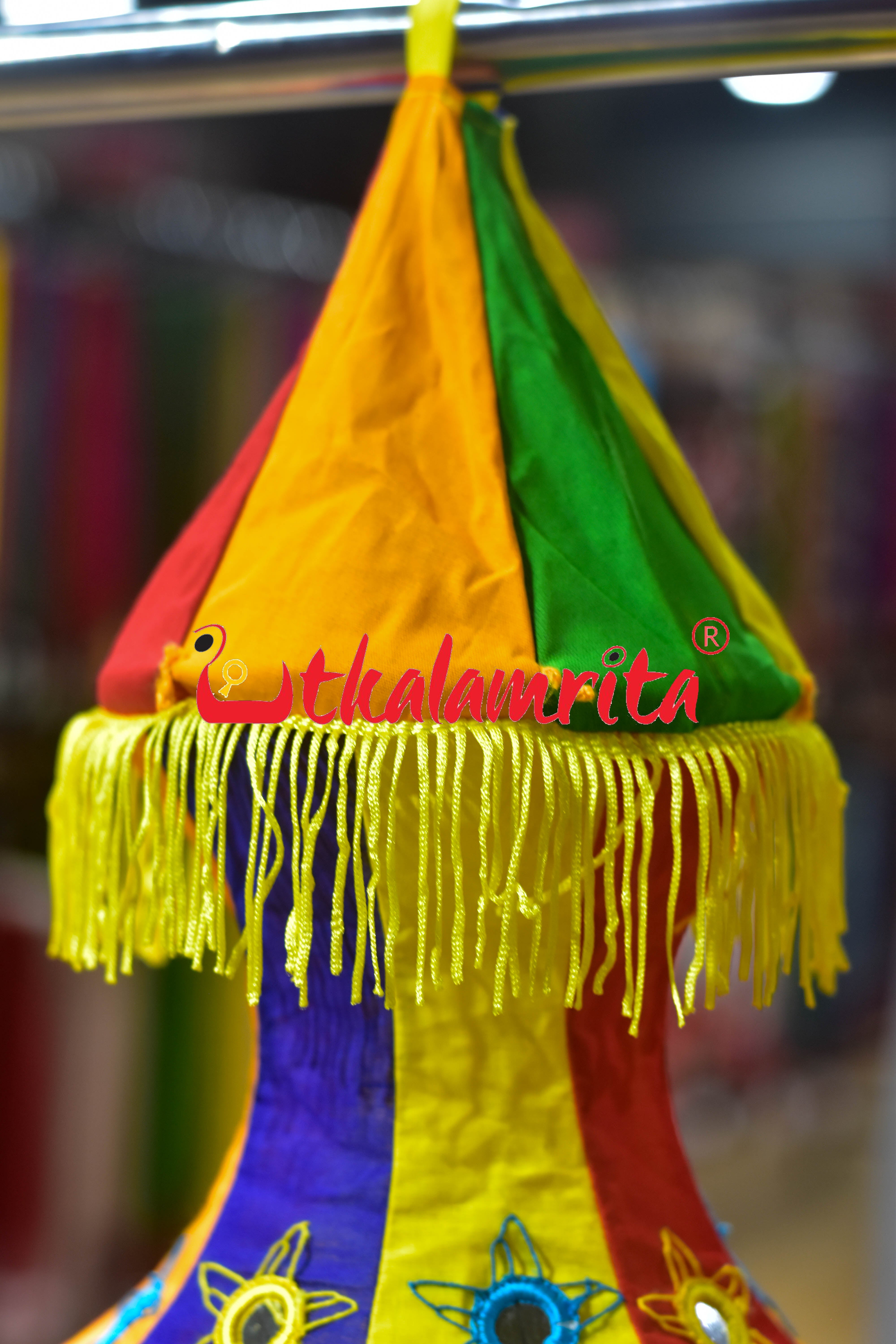 Multicolor Orange Dhadi Special Round Jhaller Lampshade
