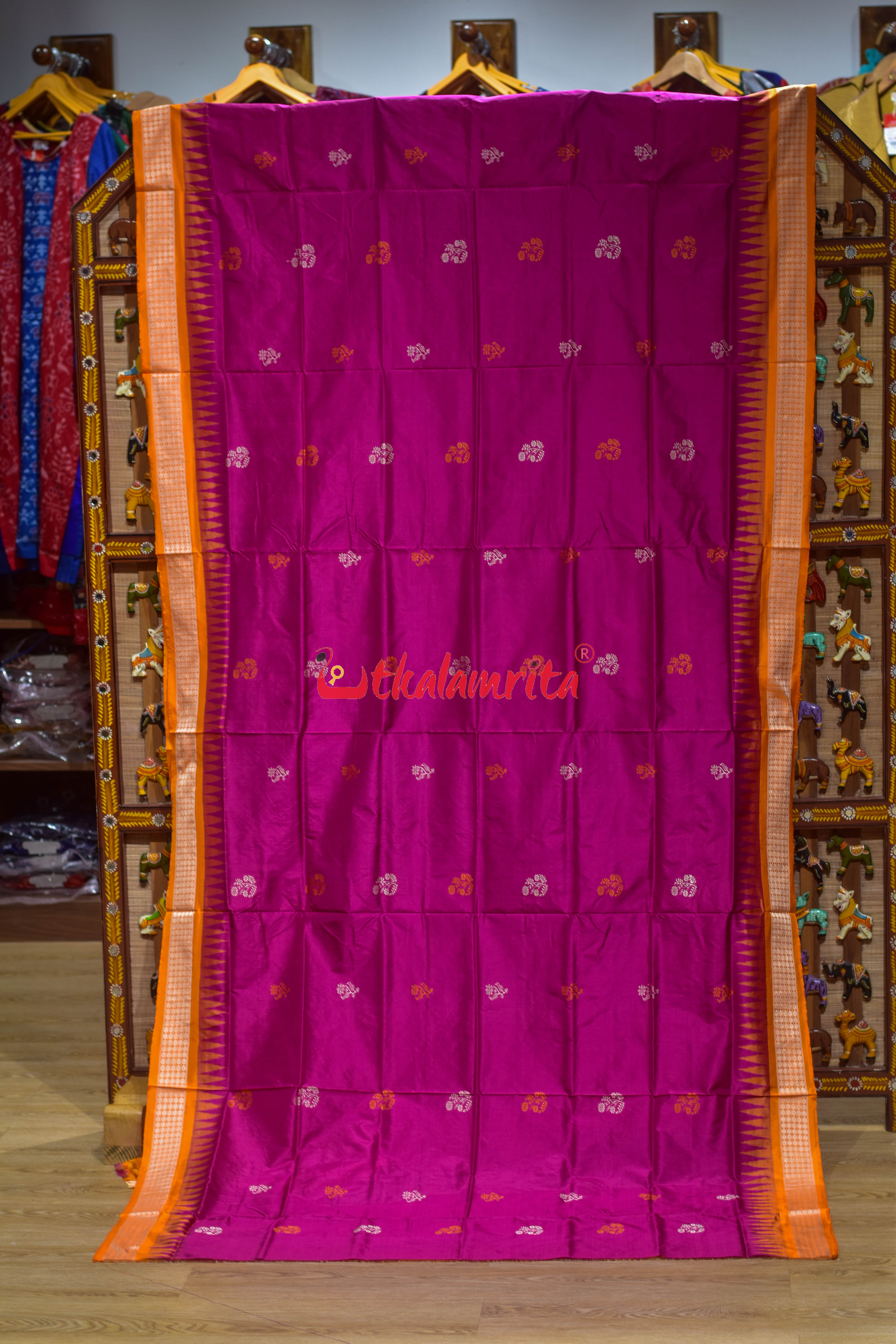 Rani Pink Phula Dala Bomkai Silk Saree