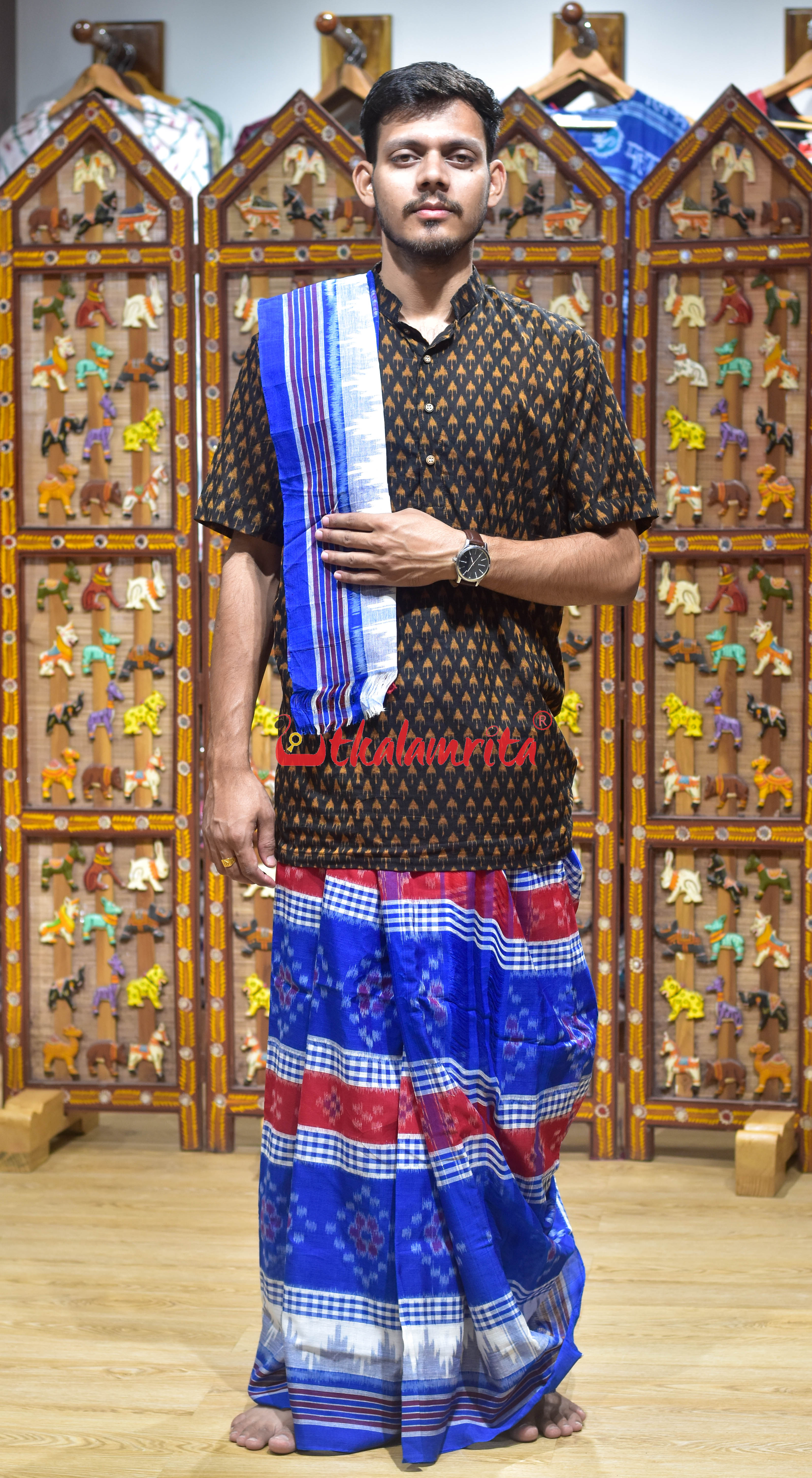 Blue Checks Flower Design Cotton Joda