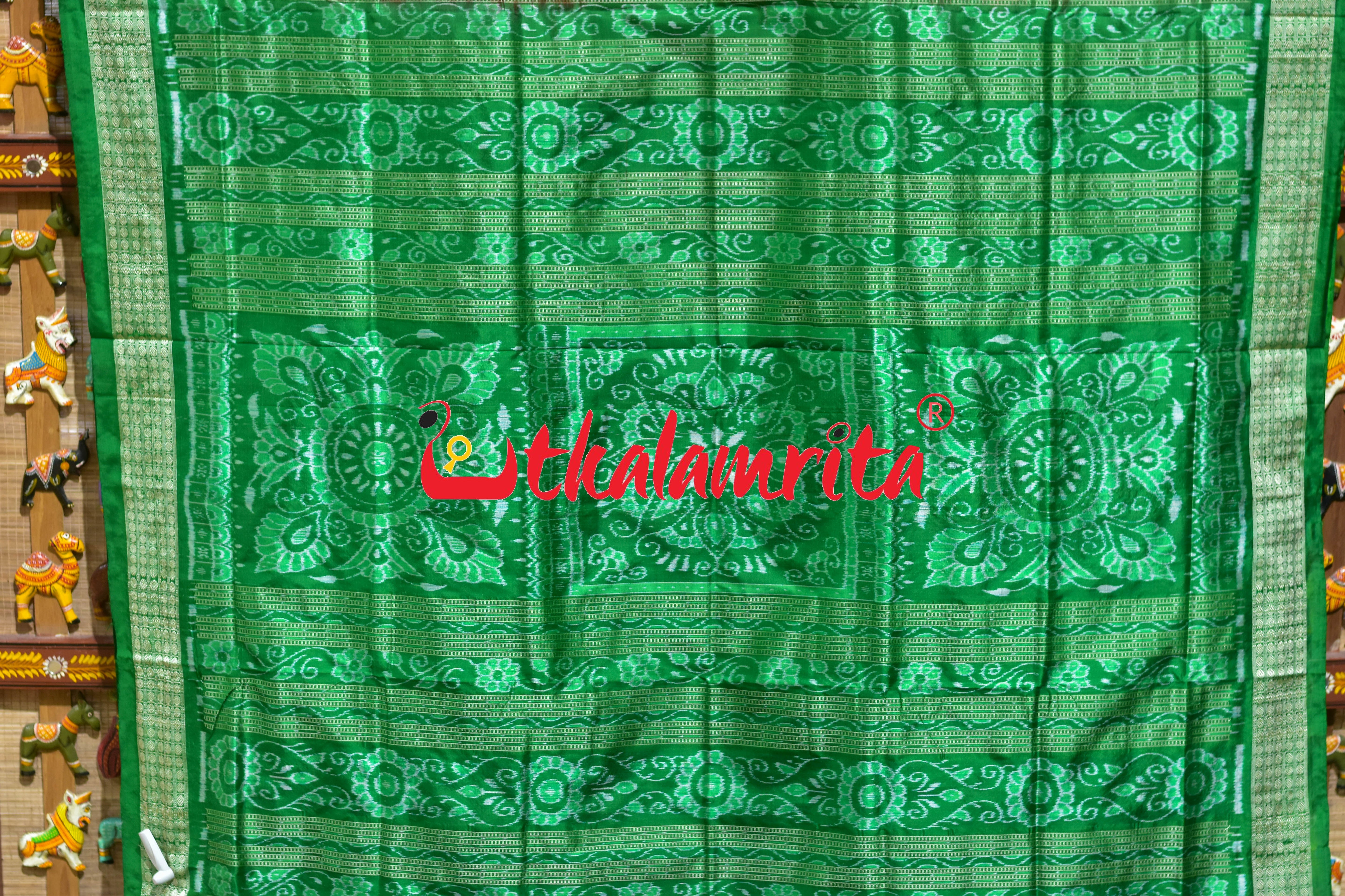 Red Green Phula Bandha Sambalpuri Silk Saree