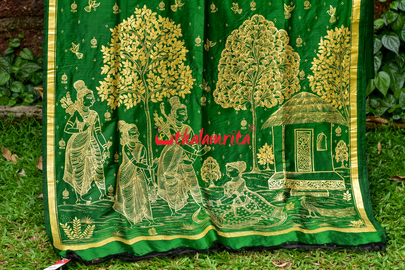 Green Ramayan Ahalya Udhar Pattachitra Silk Saree