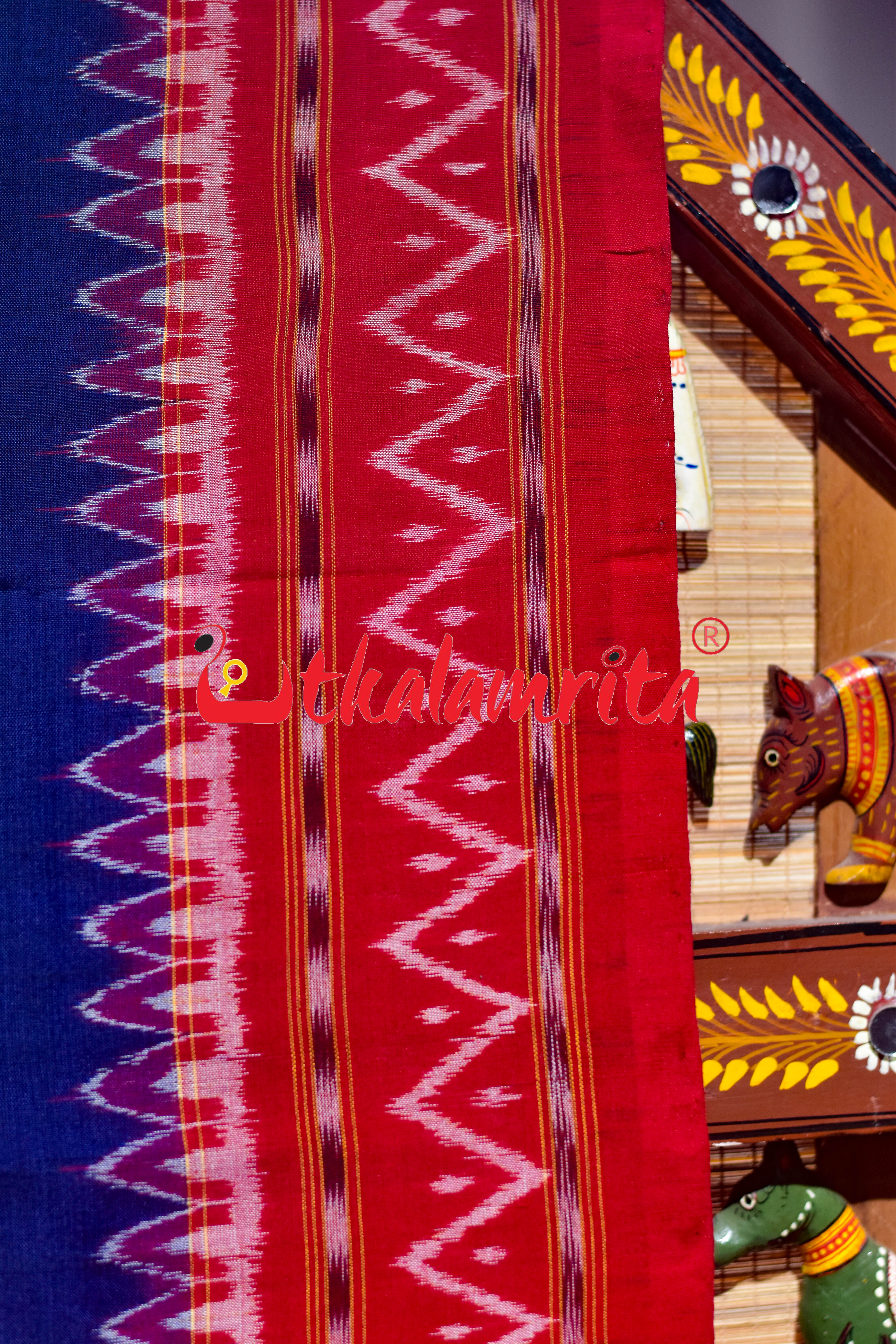 Tribal Blue Red Sambalpur Cotton Saree