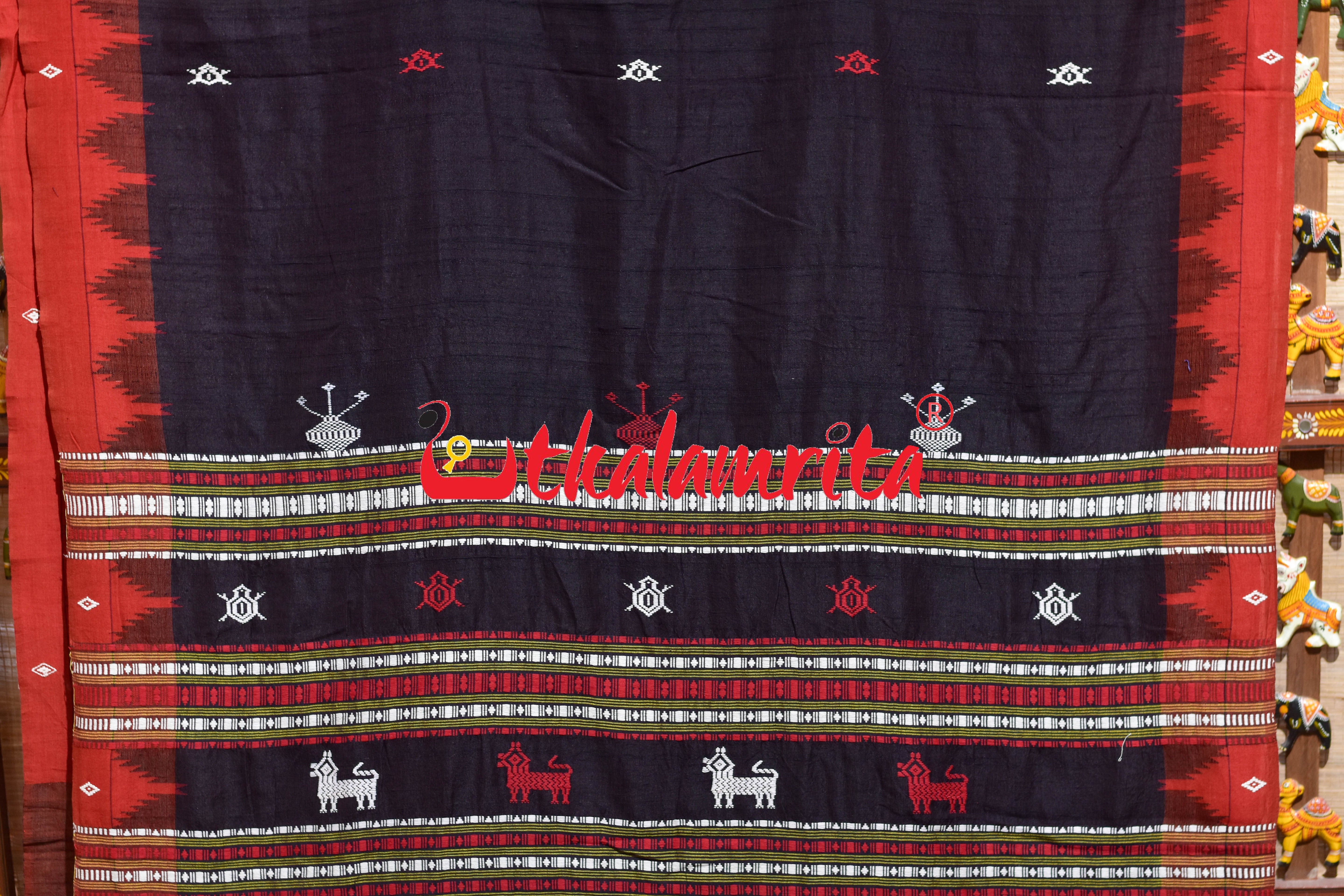 Coffee Rust Temple Border Tussar Kotpad Silk Saree