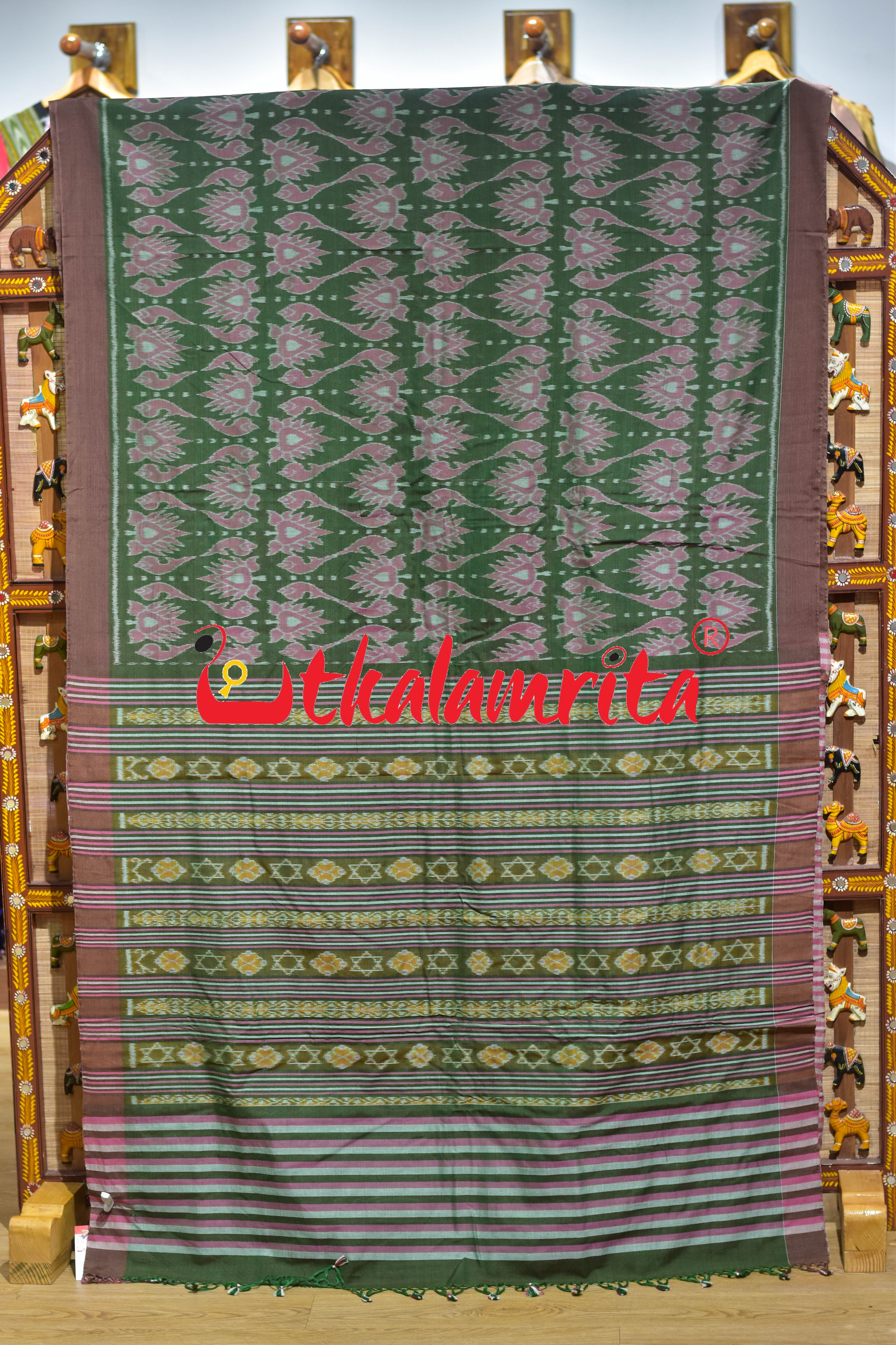 Green Jodi Sankha Khandua Cotton Saree