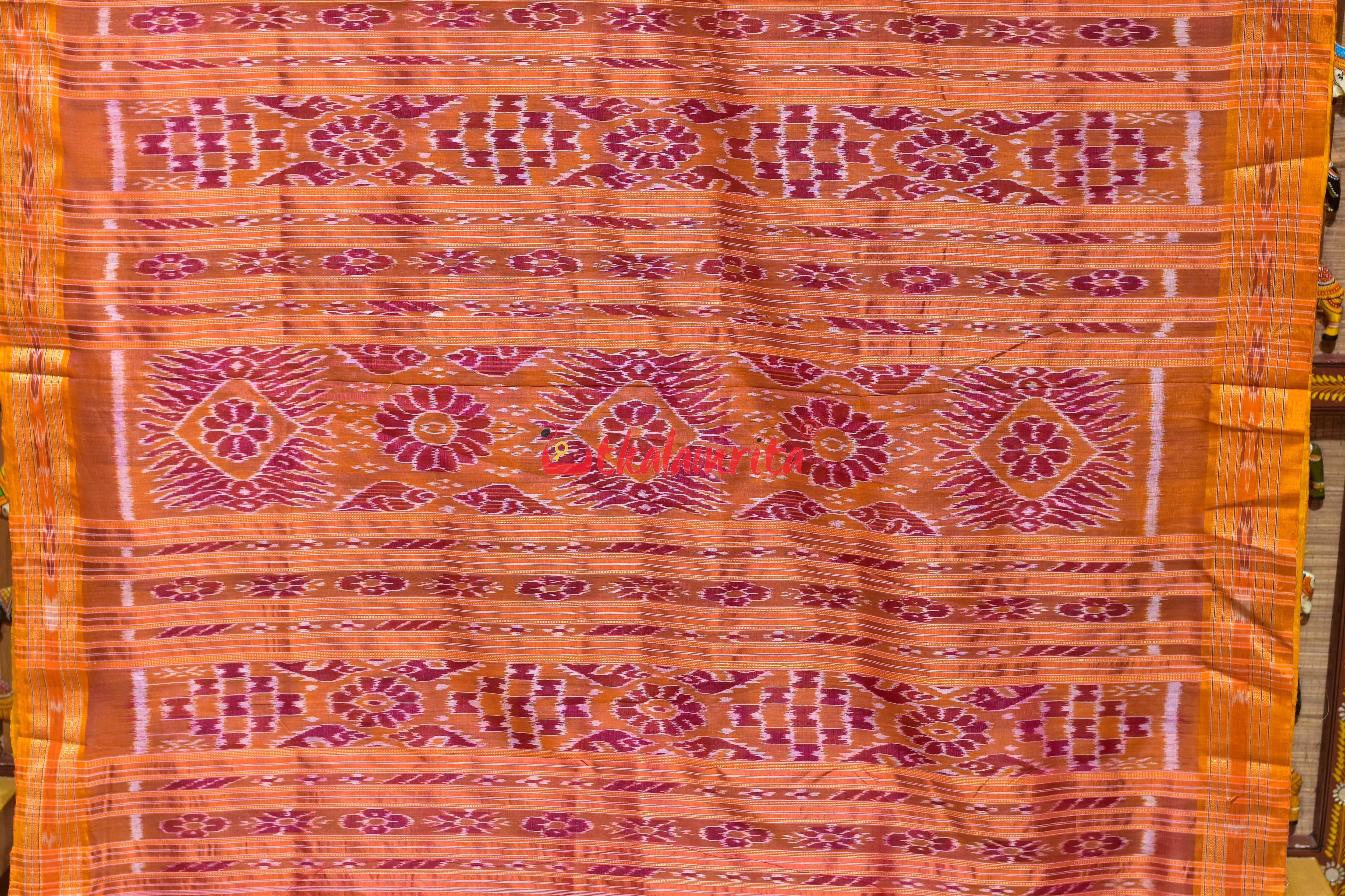 Pink Yellow Body Pasapali Khandua Silk Saree