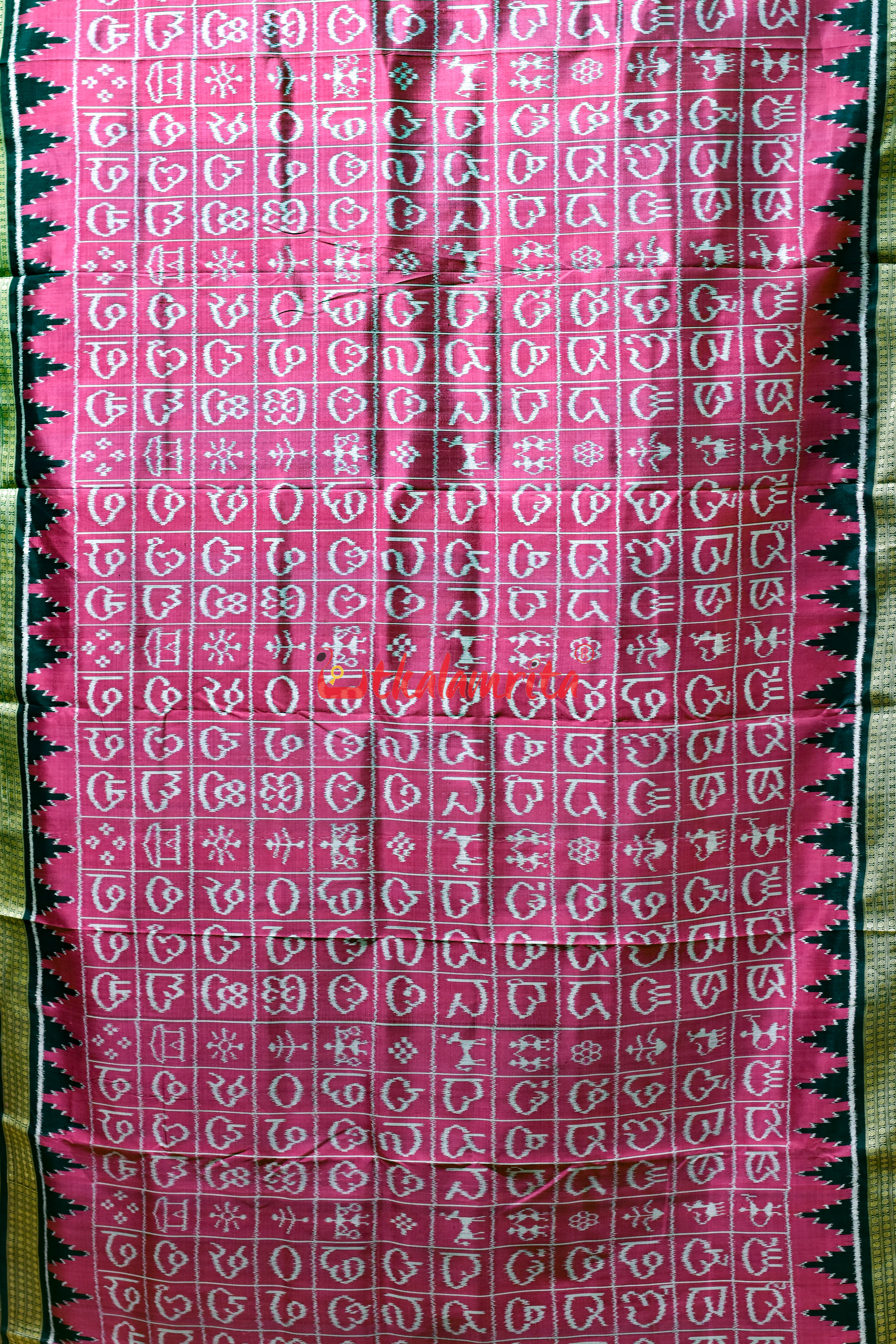 Pink Odia Alphabets Khandua Silk Saree