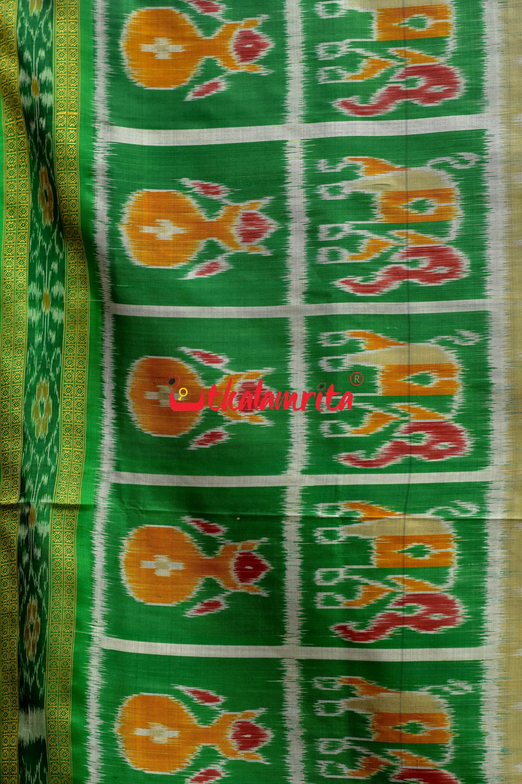 Green Border Body Dots Khandua Silk Saree