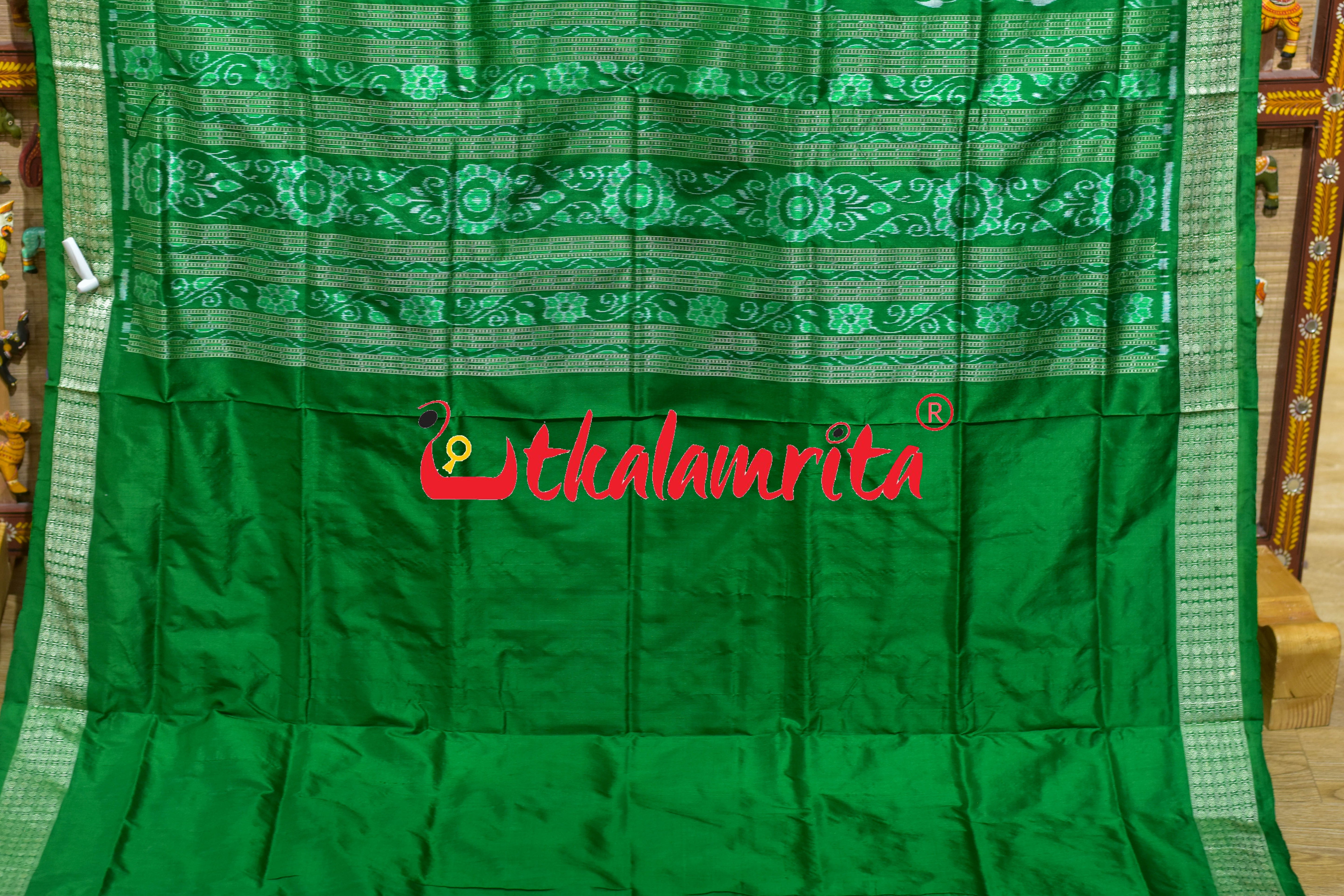 Red Green Phula Bandha Sambalpuri Silk Saree