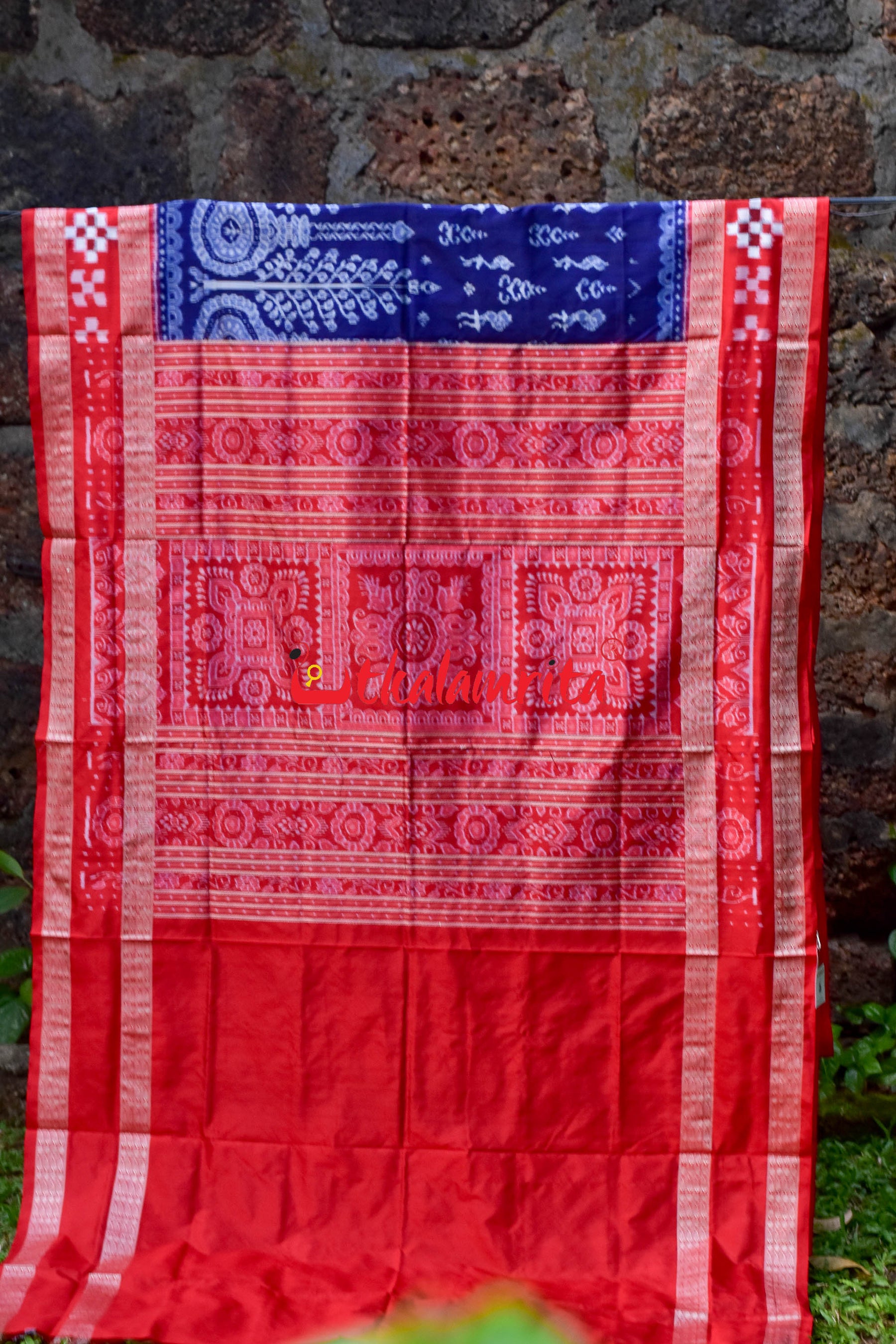 Prussian Blue Tribals Sambalpuri Silk Saree