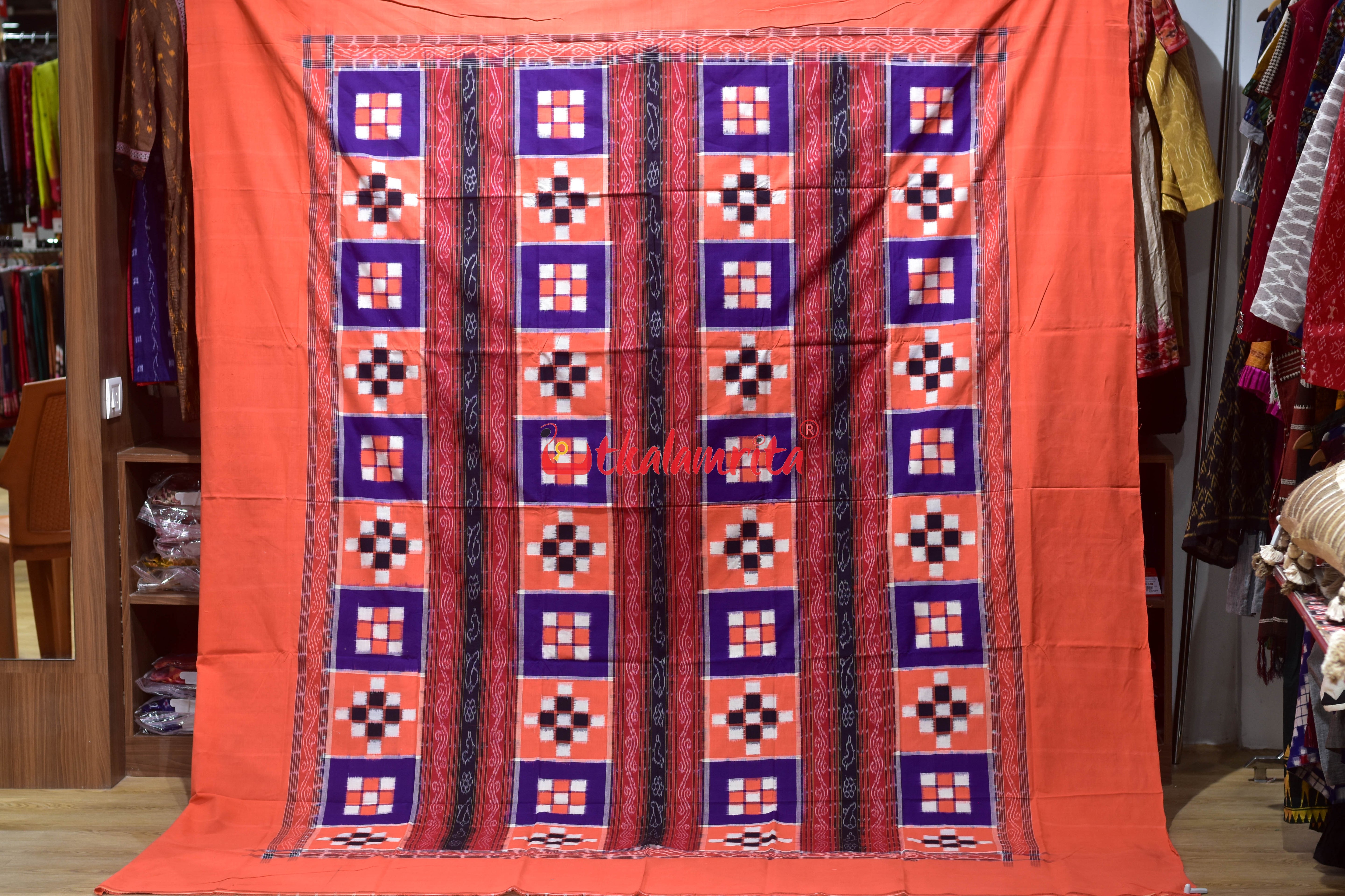 Orange Purple Bichitrapuri Cotton (Double Bedsheet)