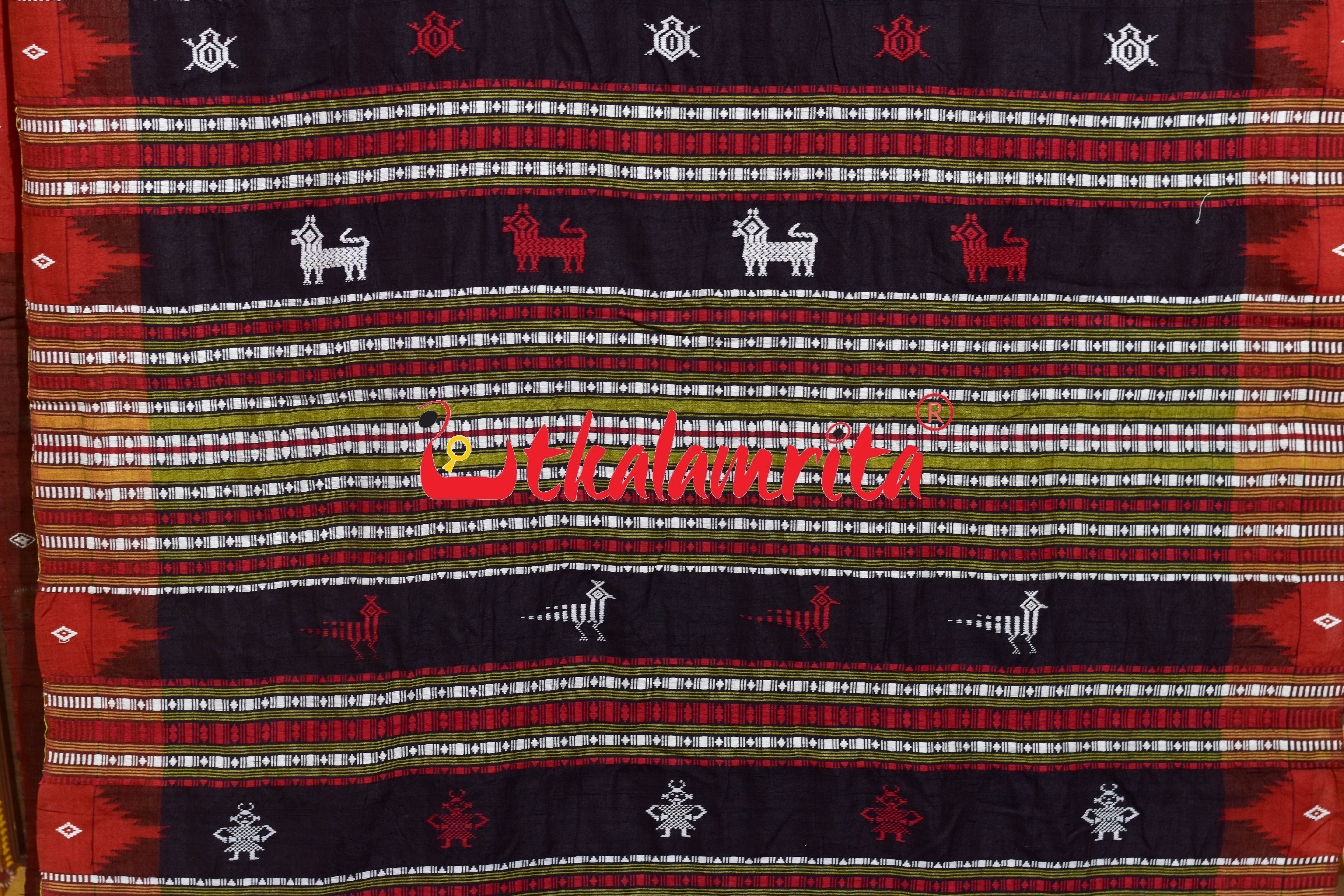 Coffee Rust Temple Border Tussar Kotpad Silk Saree