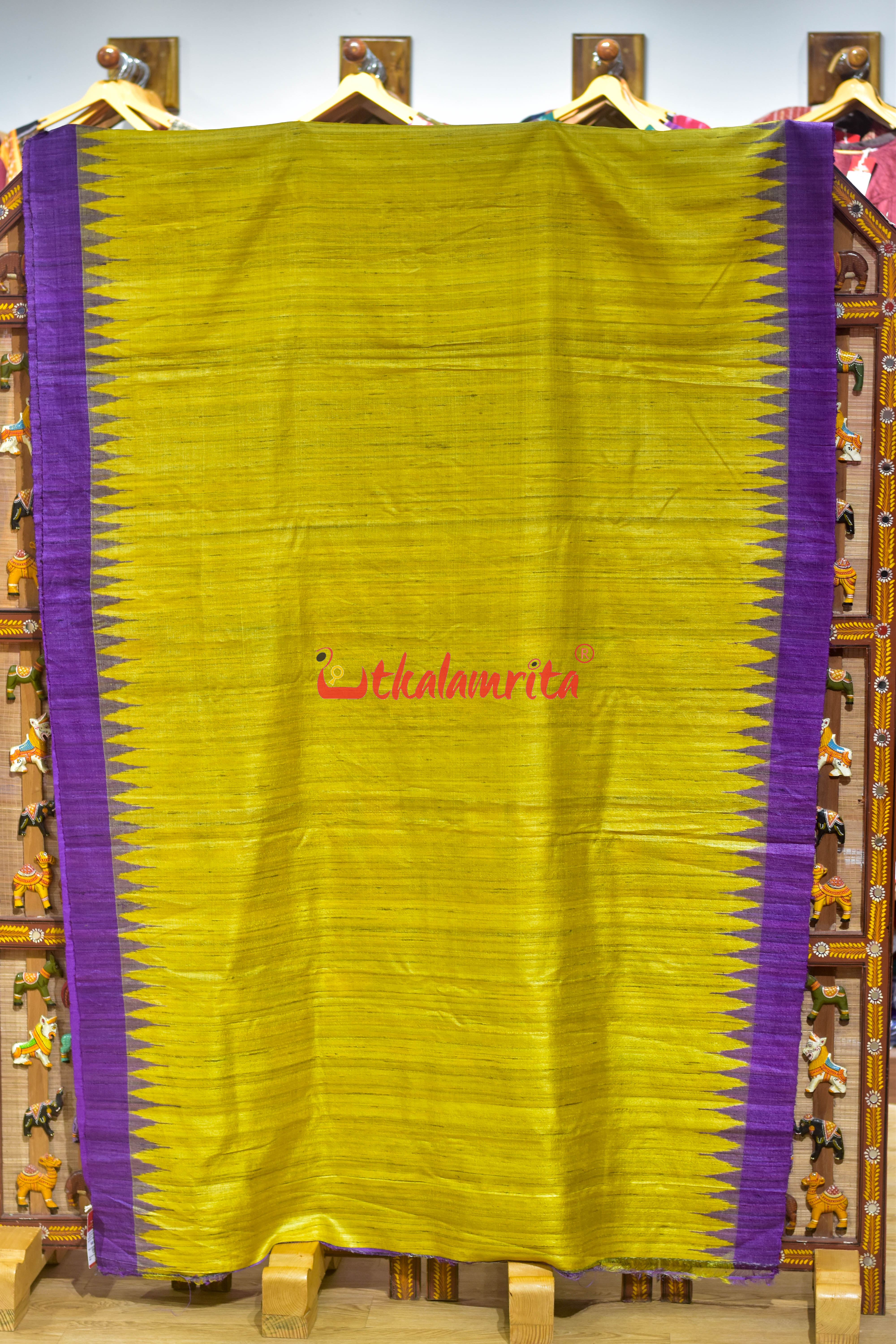 Yellow Violet Laxmi Pada Gopalpur Tussar Silk Saree