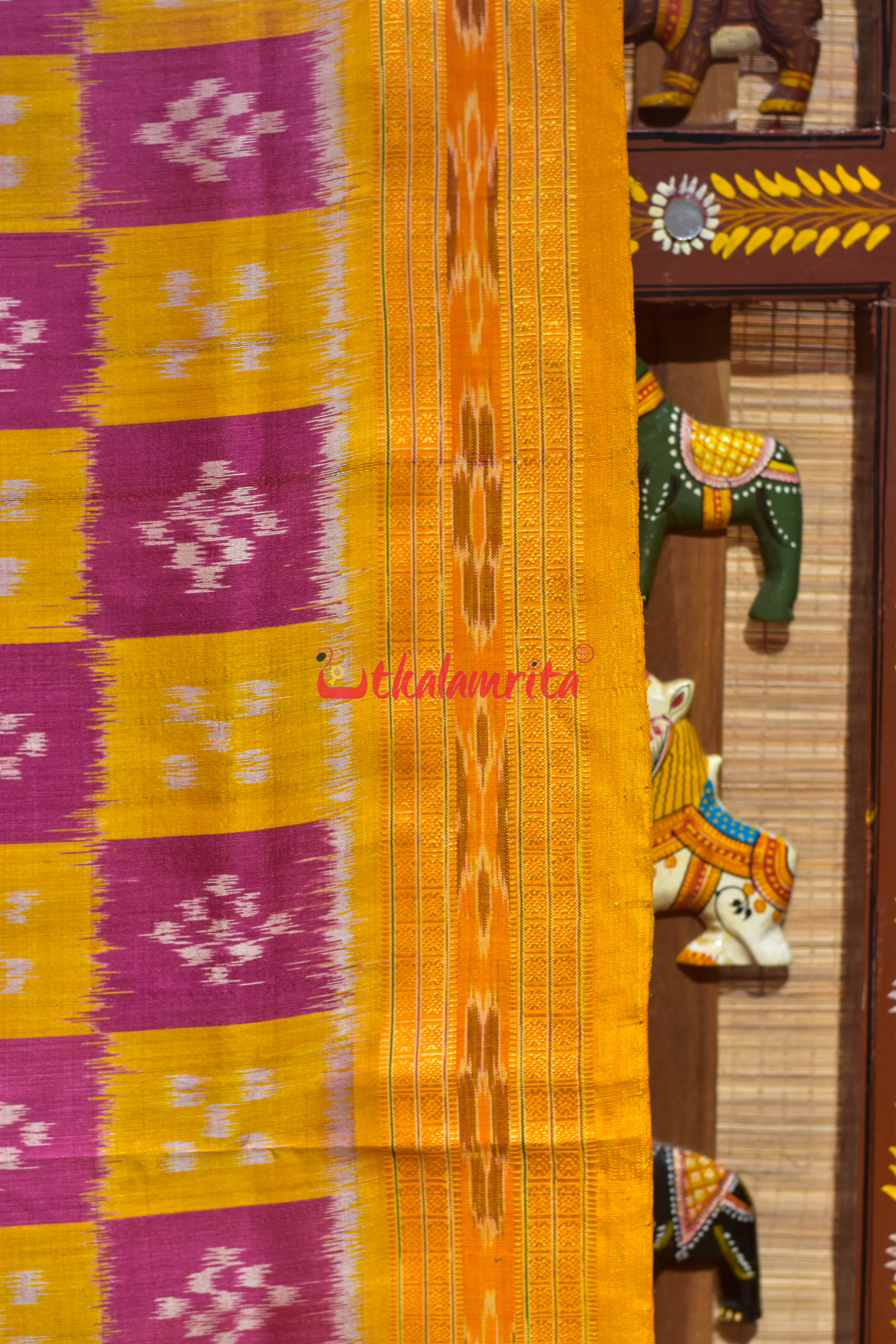 Pink Yellow Body Pasapali Khandua Silk Saree