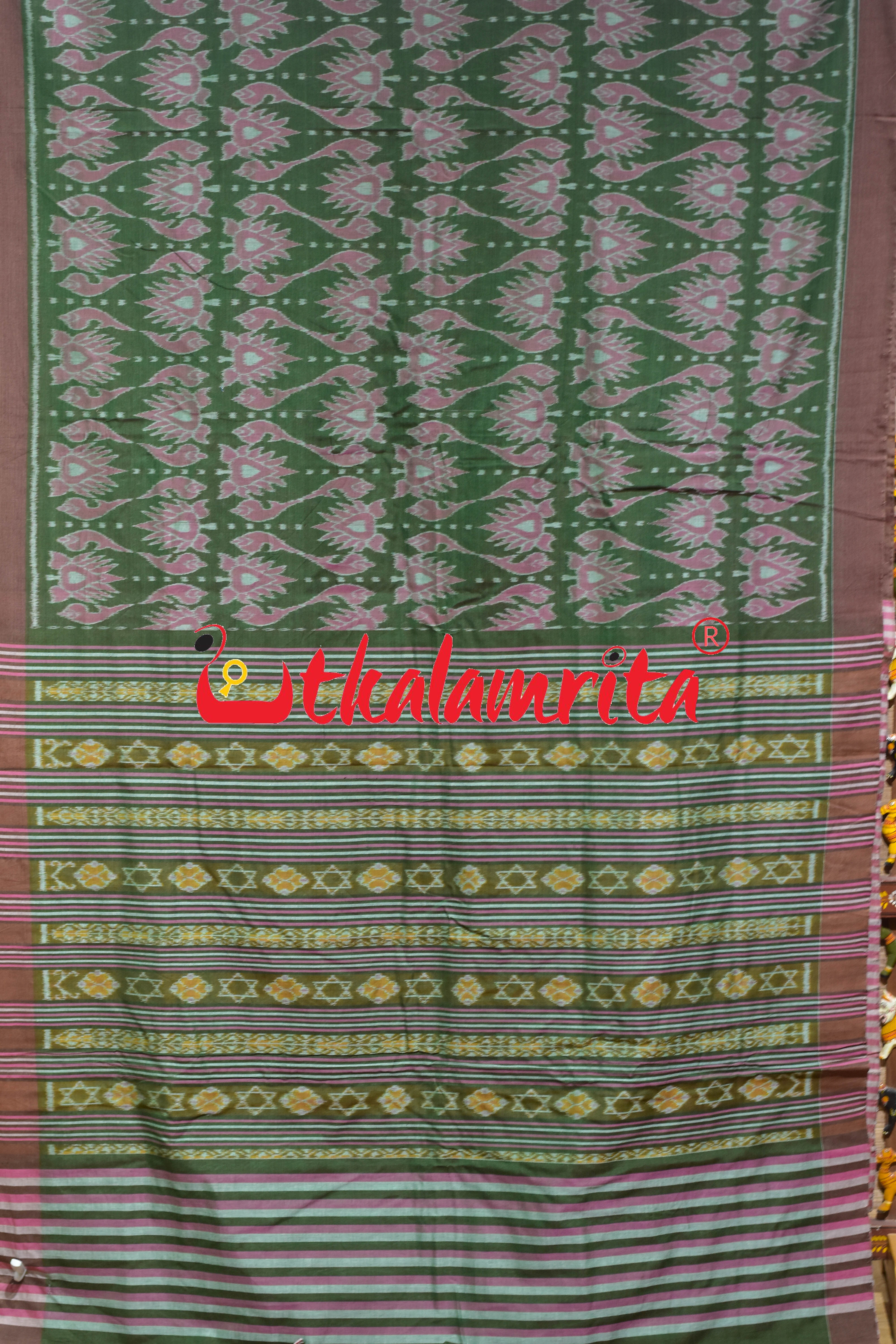 Green Jodi Sankha Khandua Cotton Saree