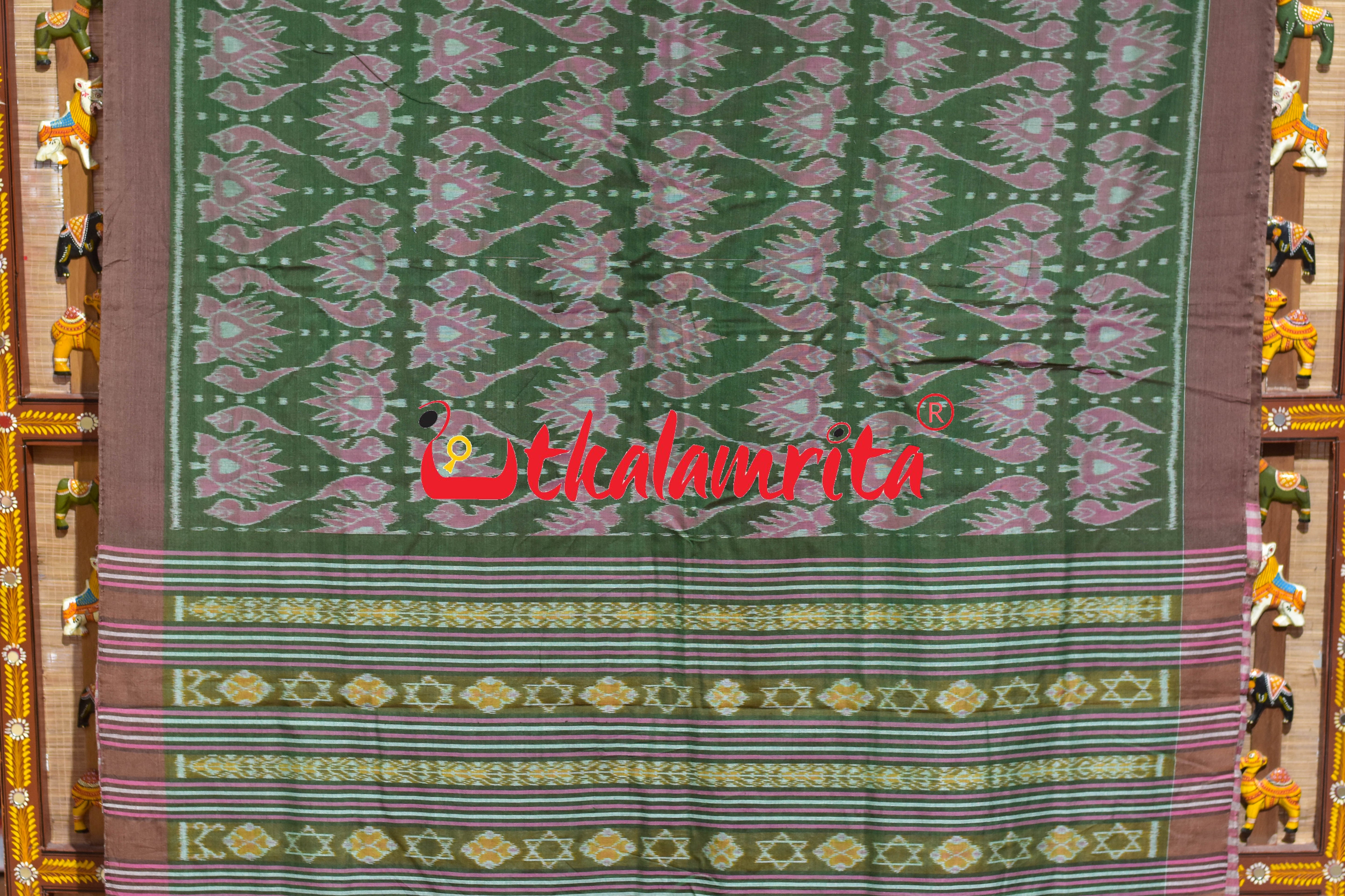 Green Jodi Sankha Khandua Cotton Saree