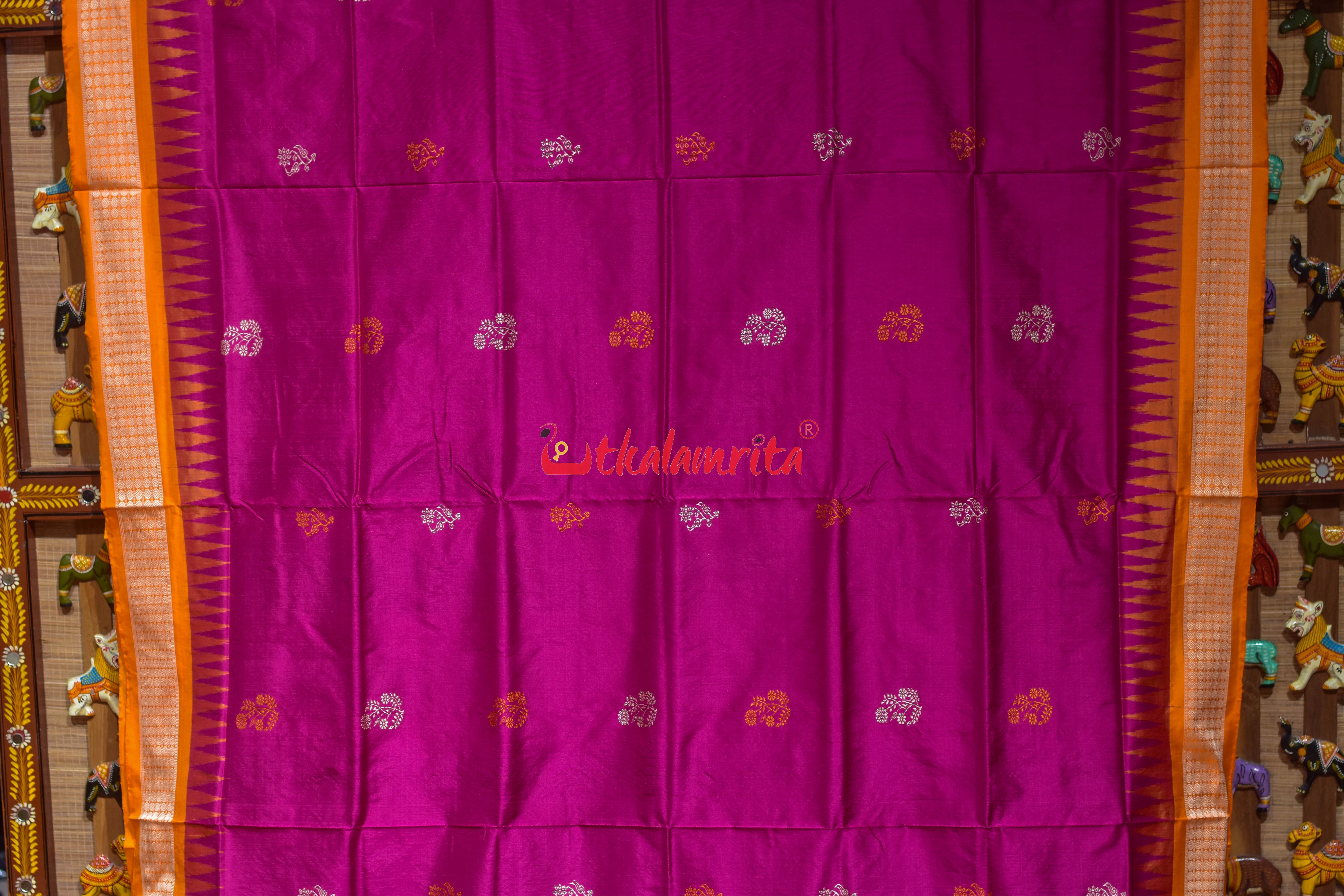 Rani Pink Phula Dala Bomkai Silk Saree
