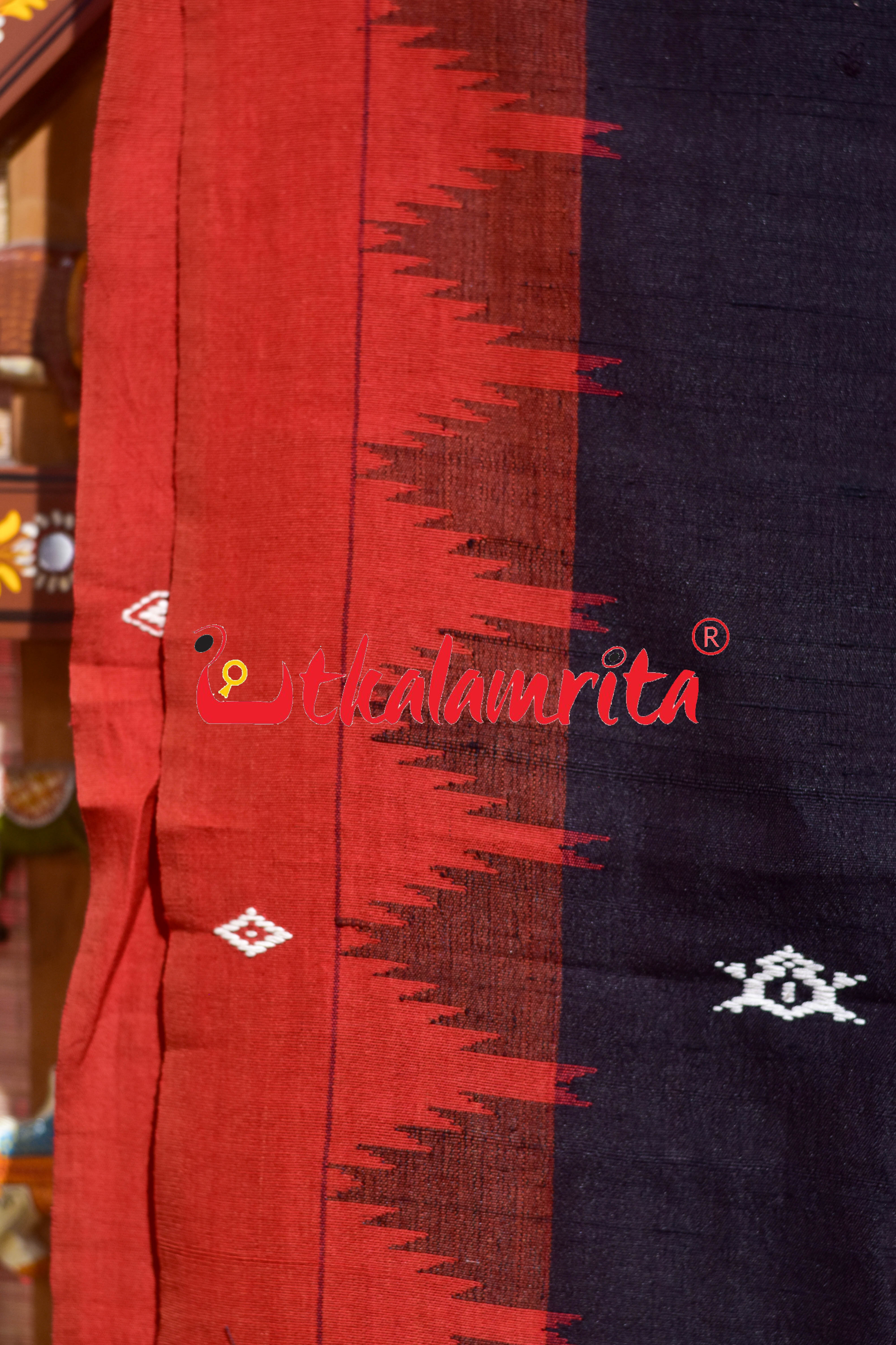 Coffee Rust Temple Border Tussar Kotpad Silk Saree