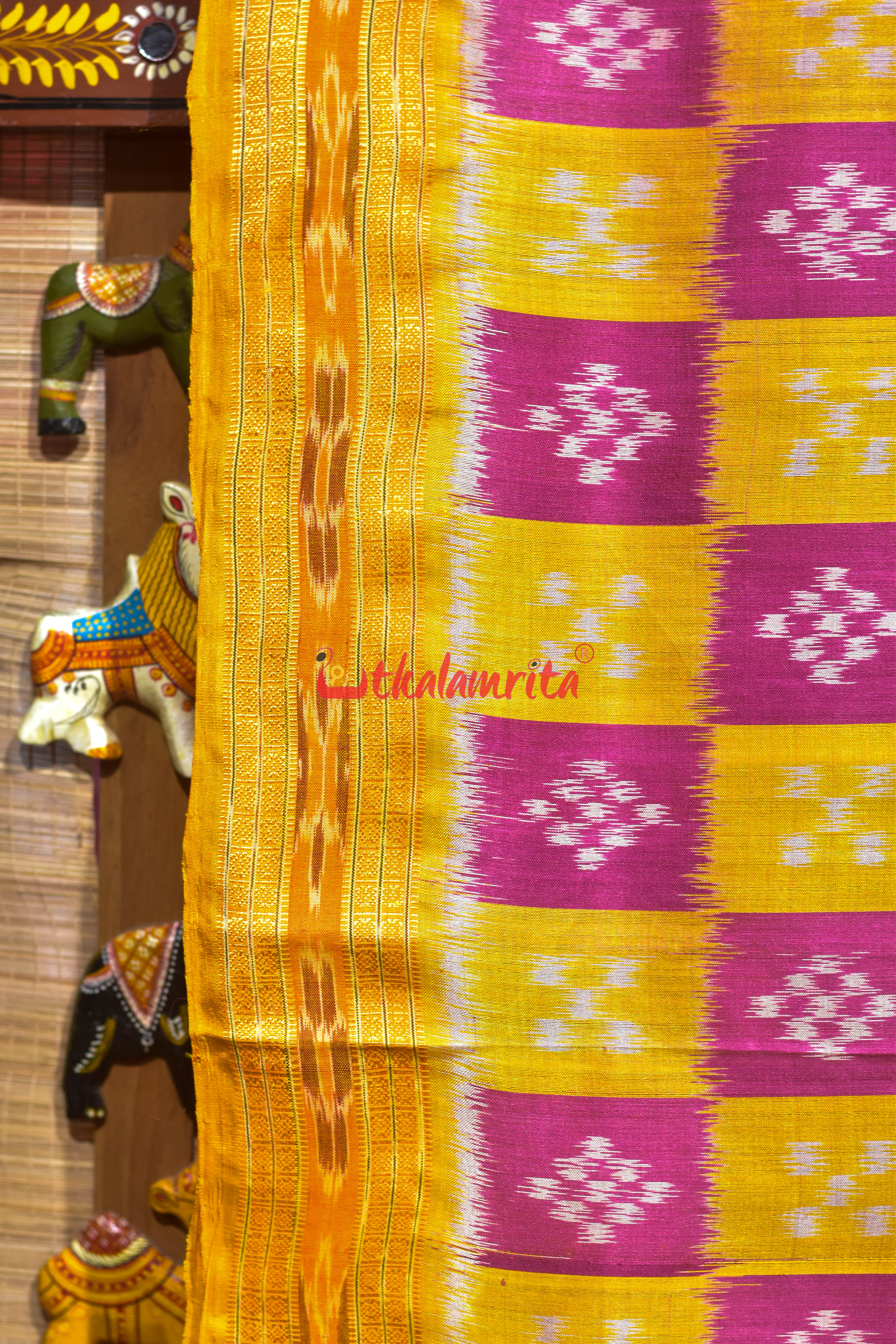 Pink Yellow Body Pasapali Khandua Silk Saree