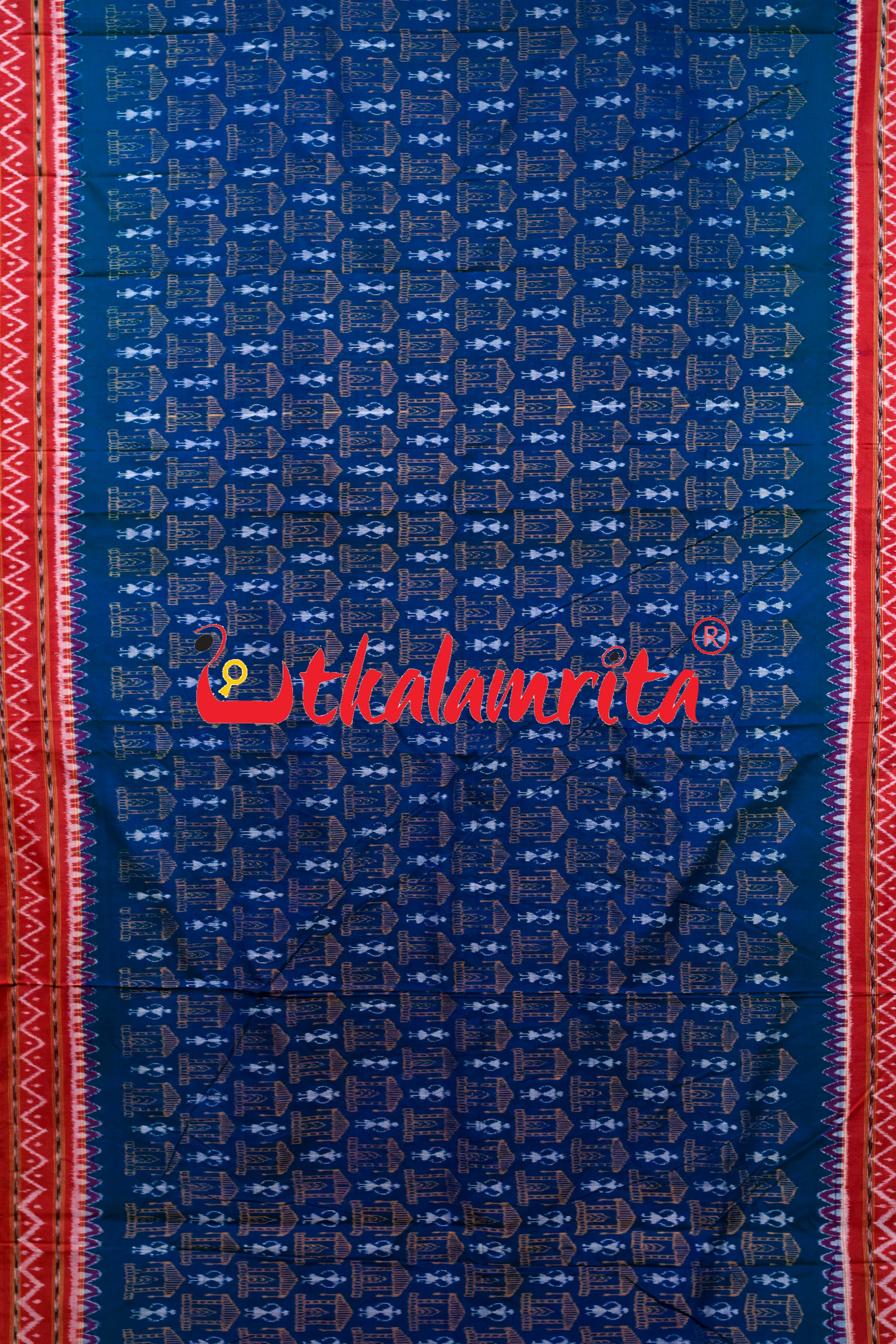 Tribal Blue Red Sambalpur Cotton Saree
