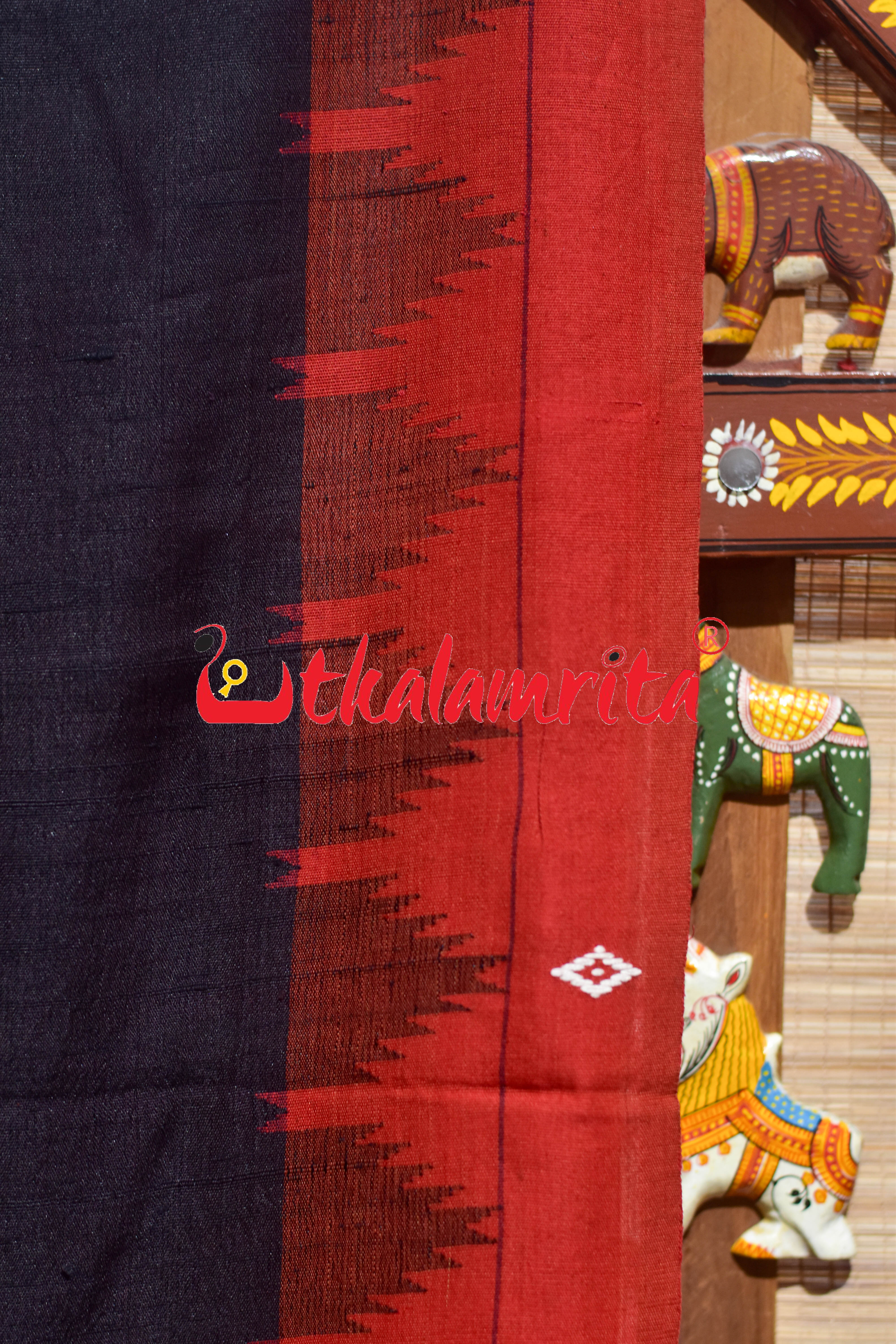 Coffee Rust Temple Border Tussar Kotpad Silk Saree