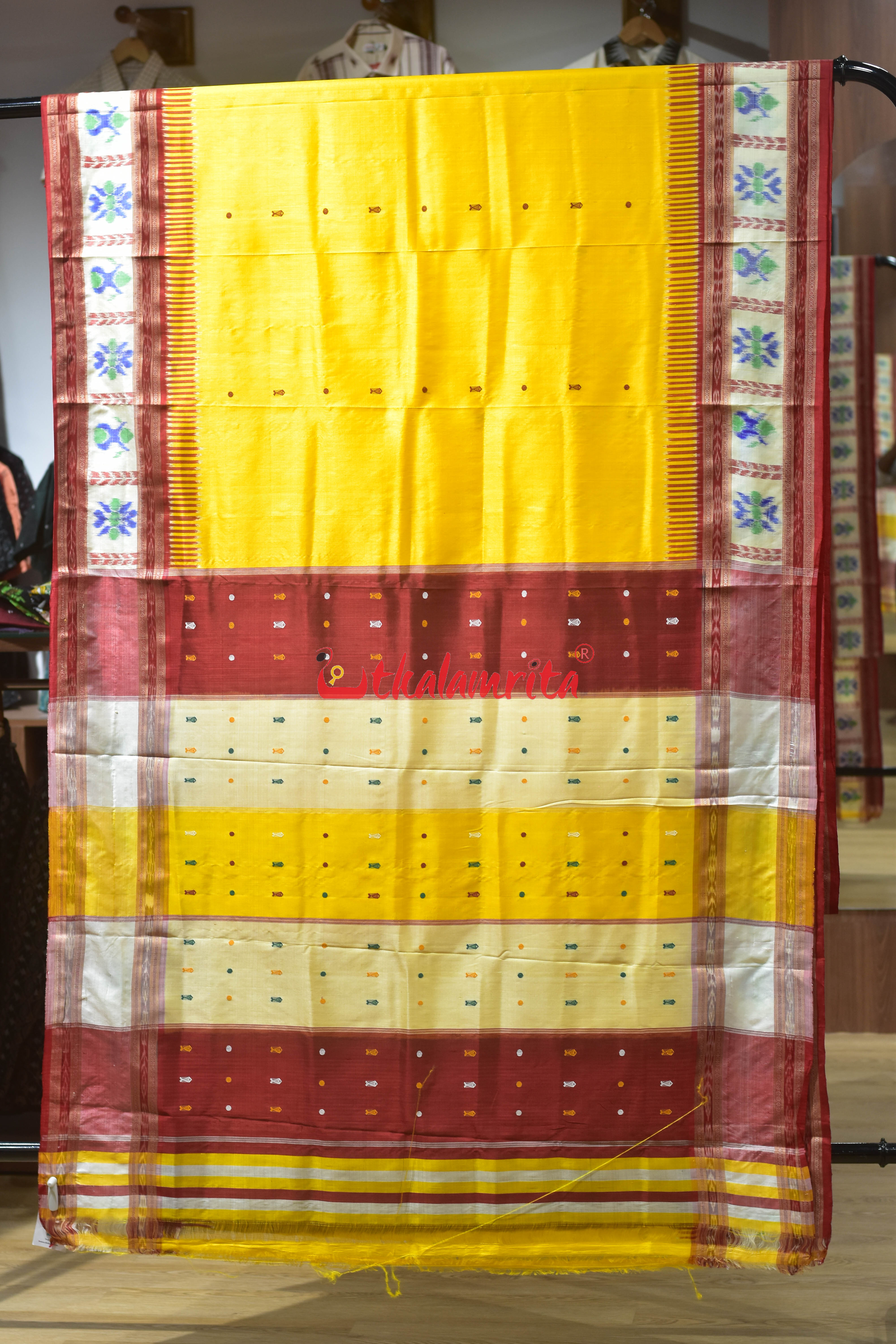 Yellow Kalash Border Kathifera Silk Saree