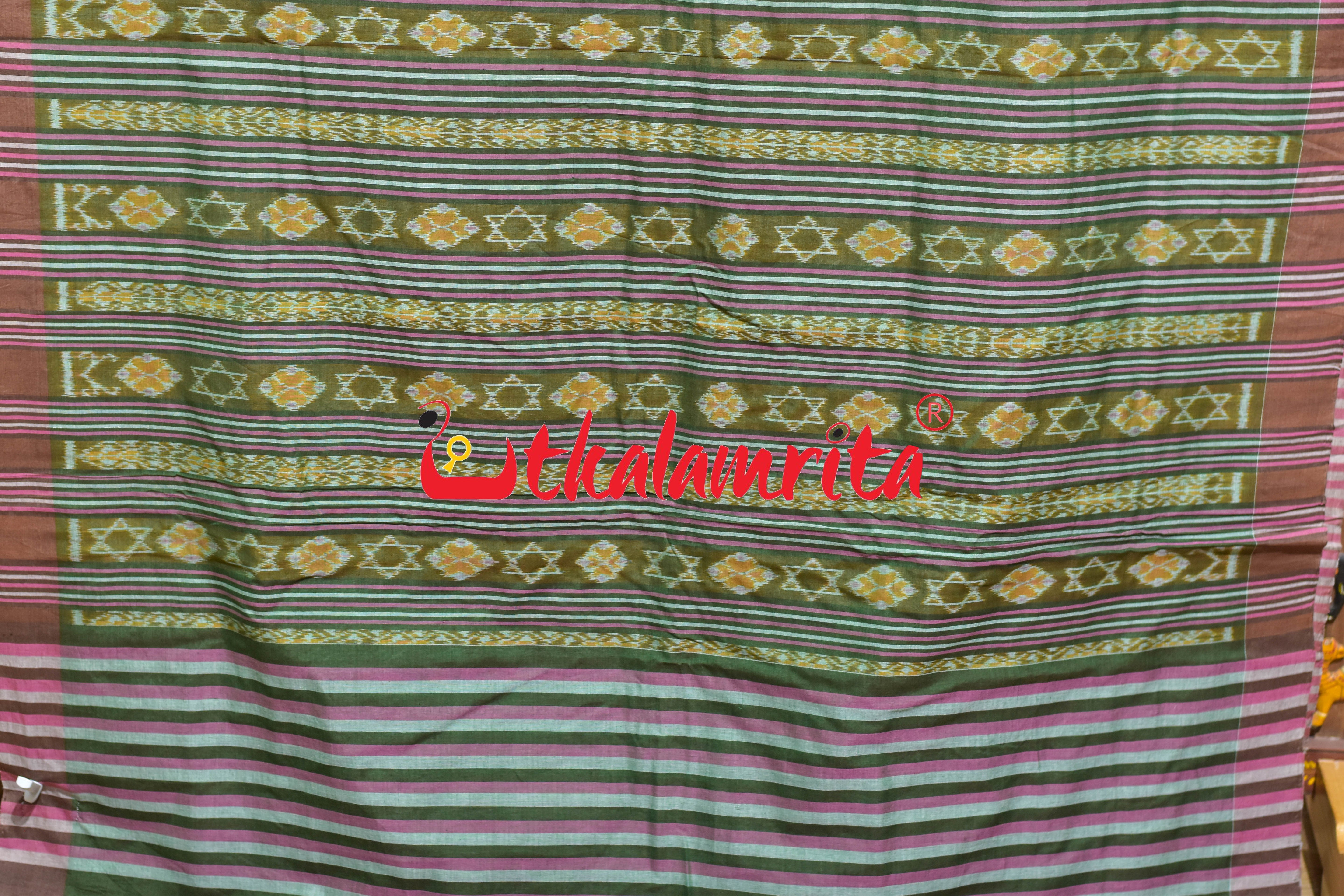 Green Jodi Sankha Khandua Cotton Saree