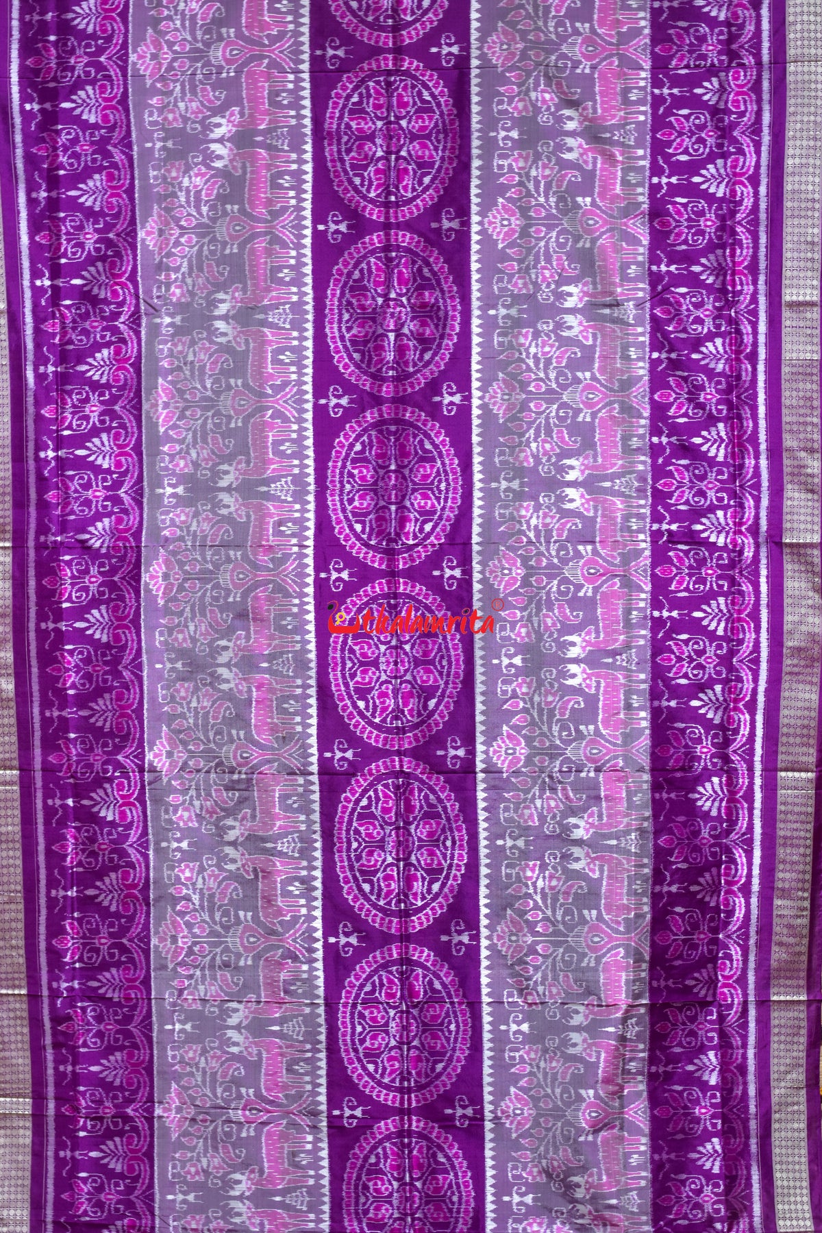 3D Deer Chakra Purple Sambalpuri Silk Saree
