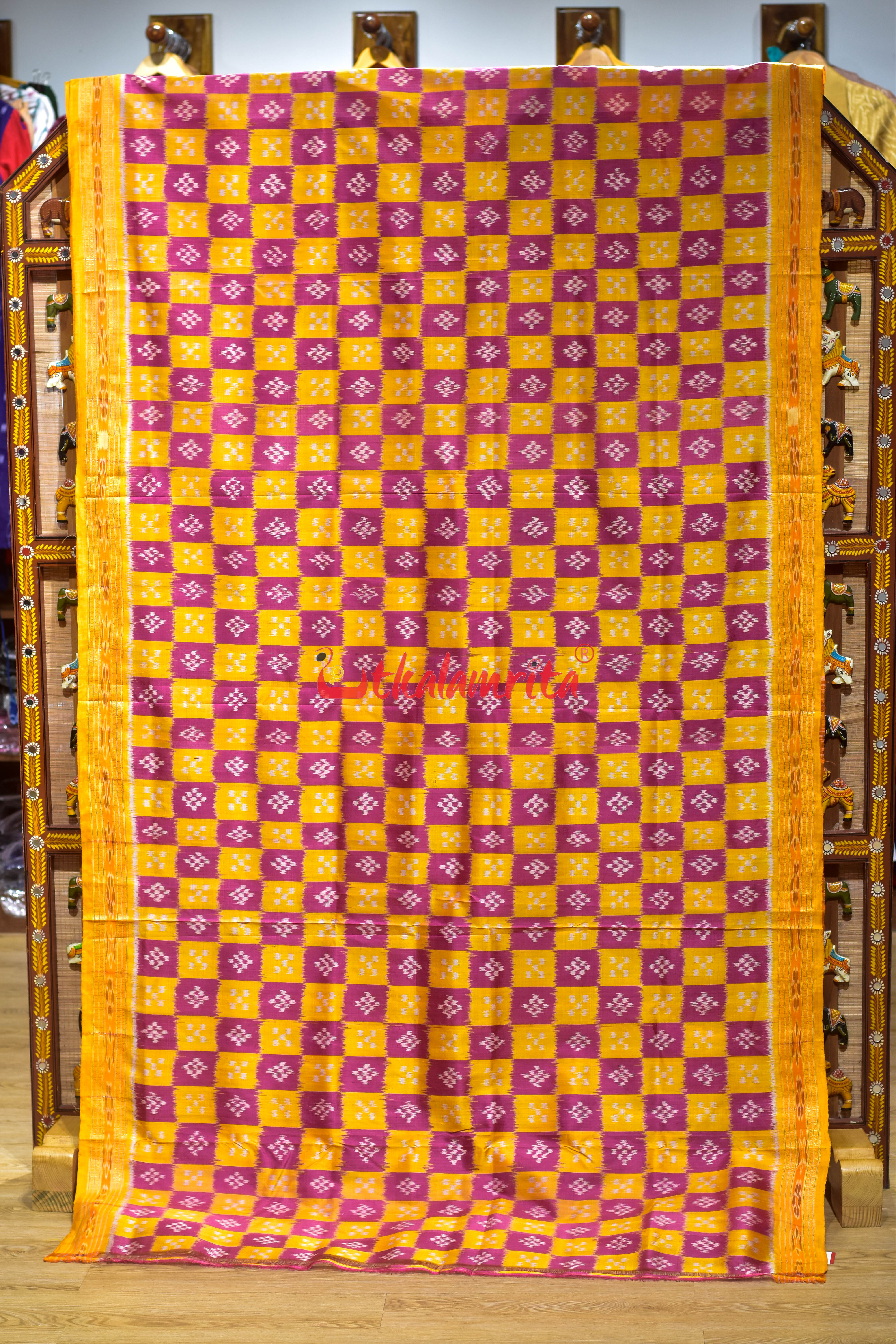 Pink Yellow Body Pasapali Khandua Silk Saree