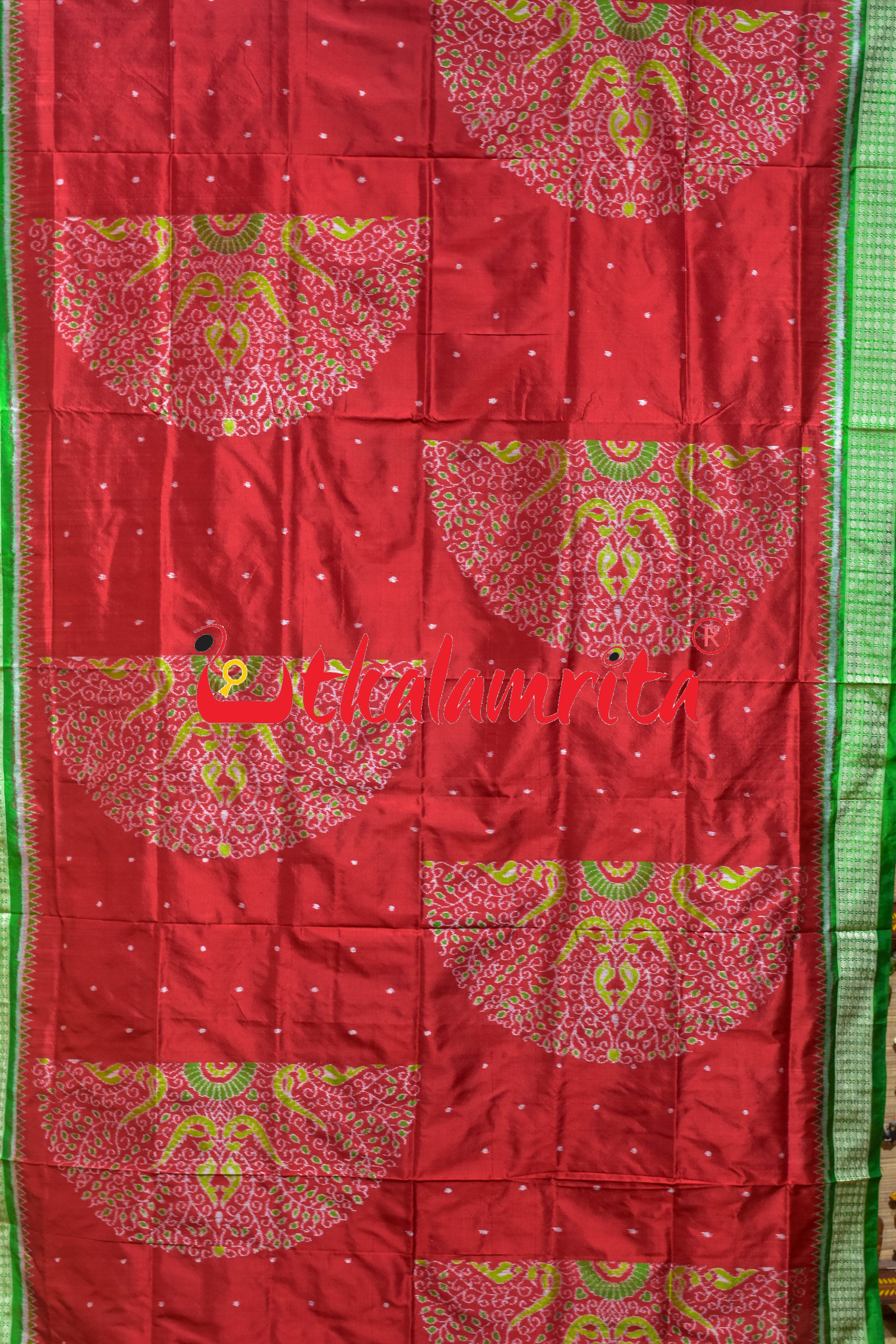 Red Green Phula Bandha Sambalpuri Silk Saree
