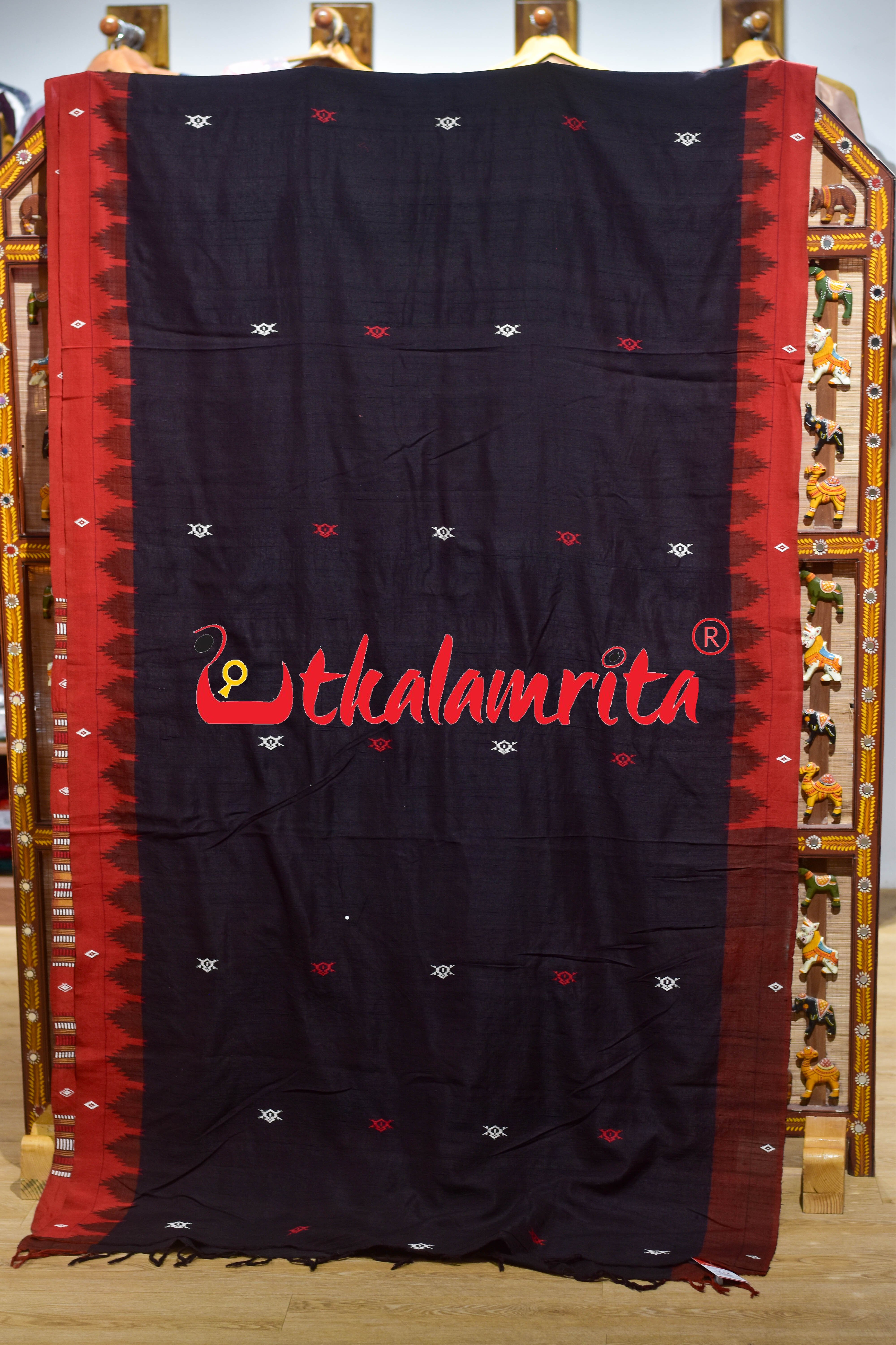 Coffee Rust Temple Border Tussar Kotpad Silk Saree