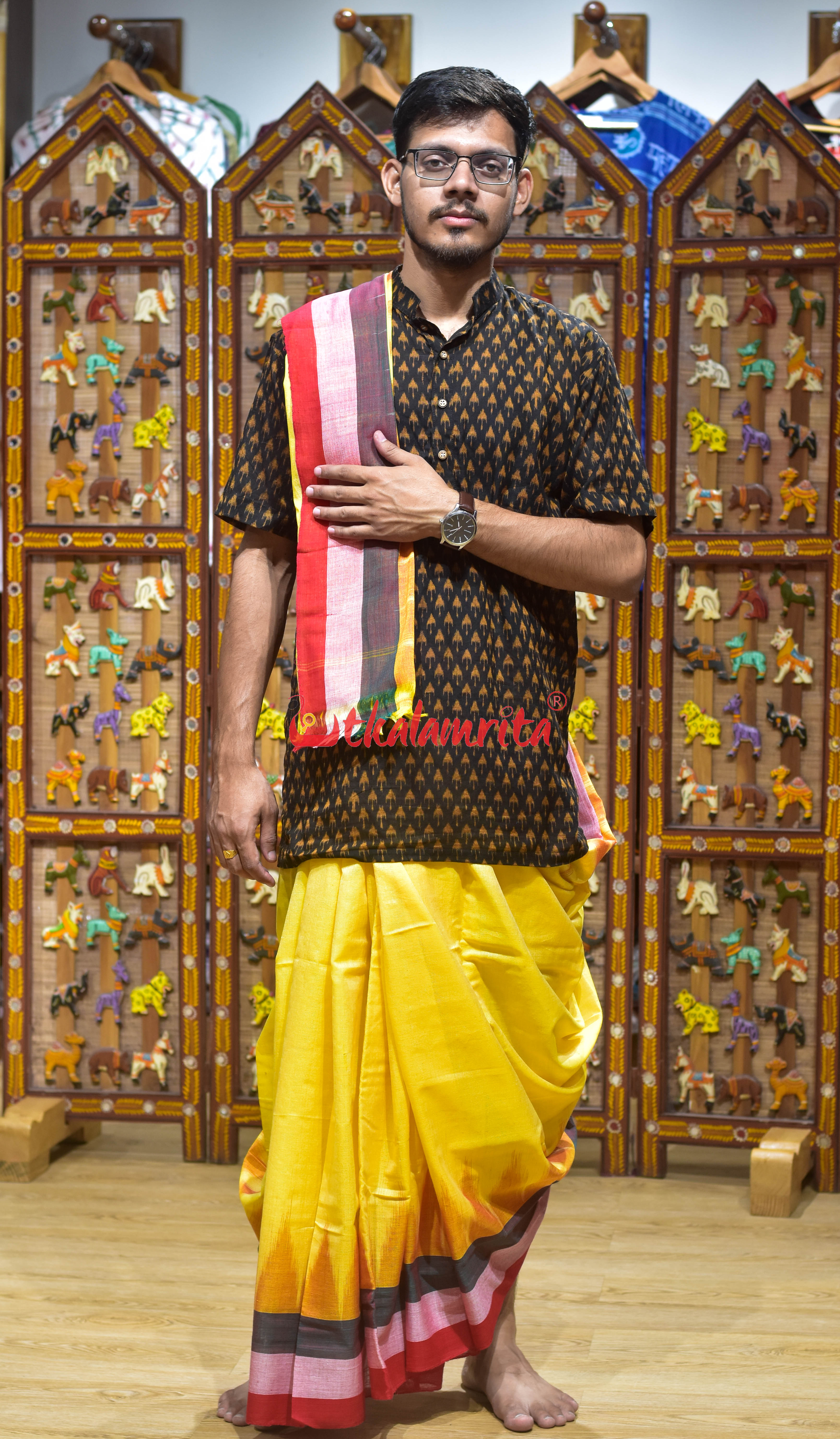 Yellow Triple Kumbha Cotton Joda