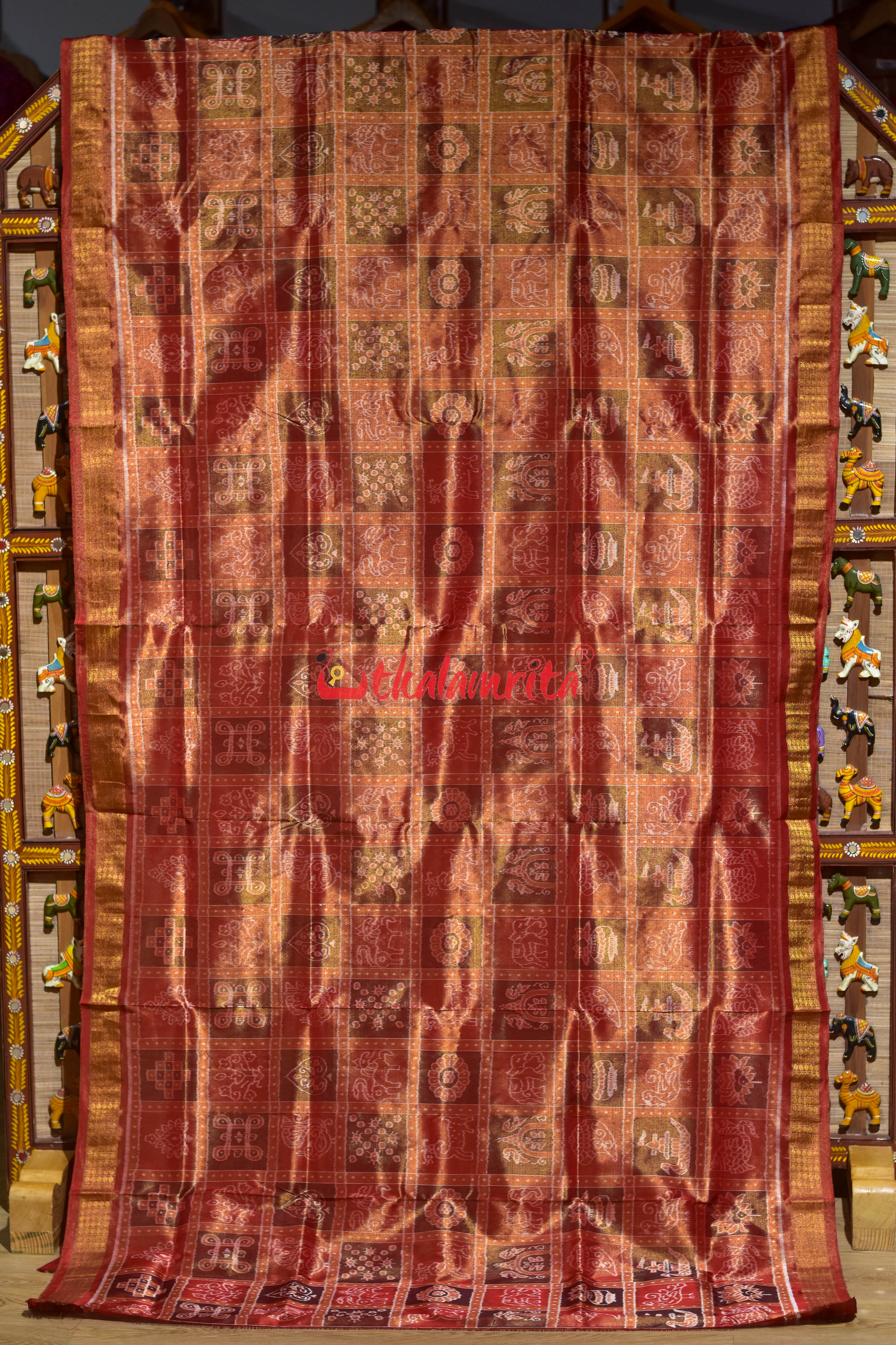 Burnt Orange Full Tissue Nabakothi Sambalpuri Silk Saree