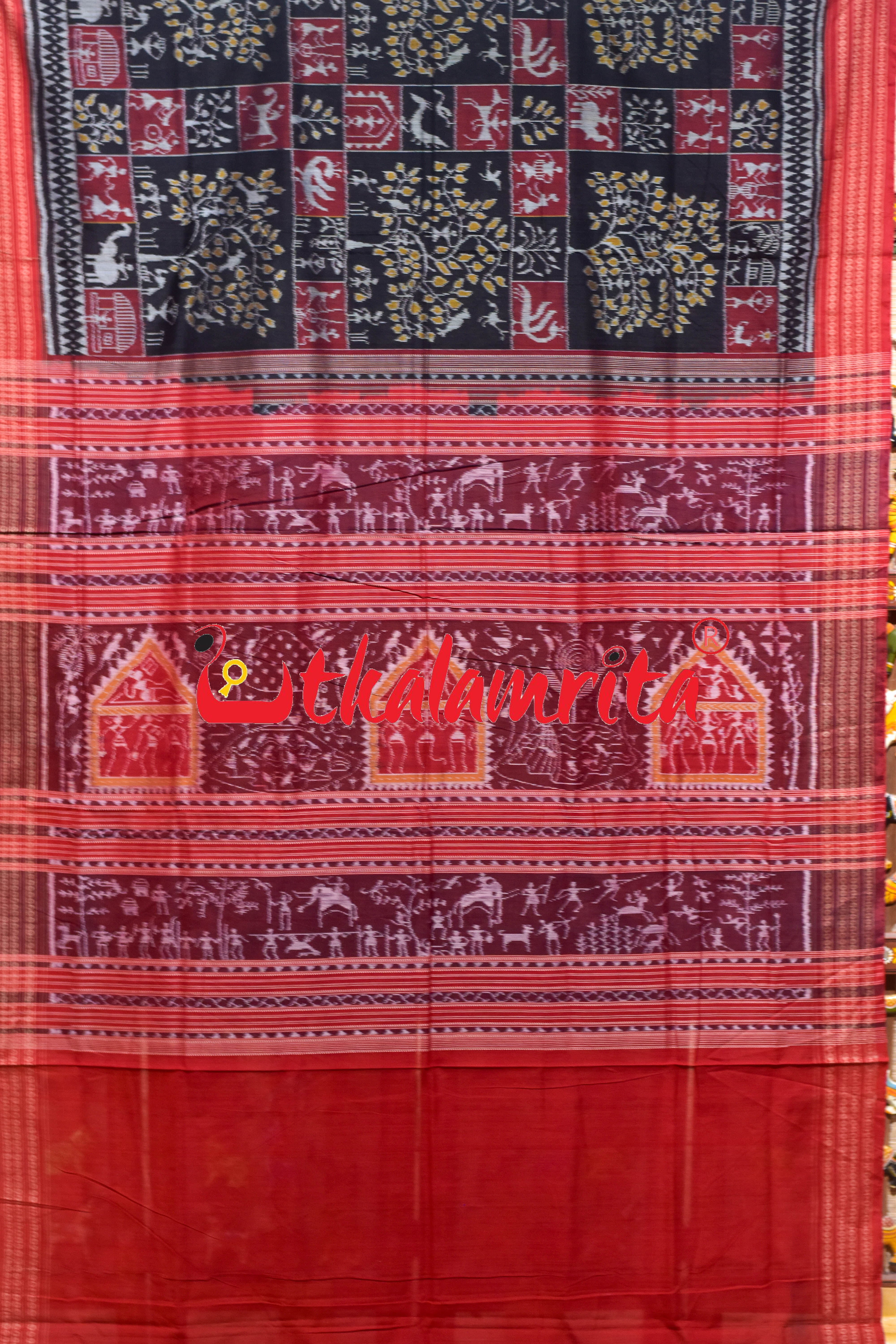 Black Tree Of Life Sambalpuri Cotton Saree