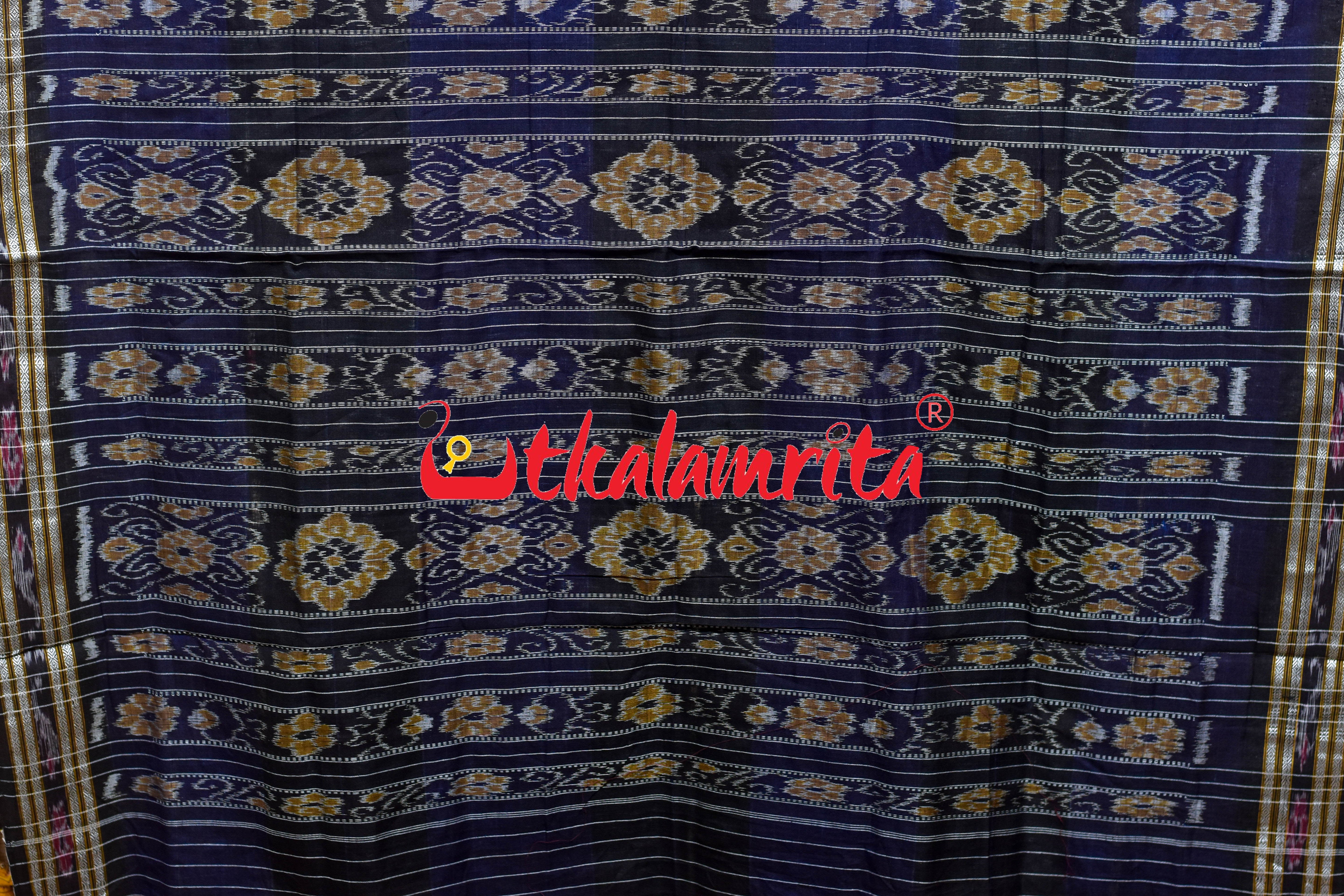 Blue Checks Black Middle Pasapali Khandua Cotton Saree