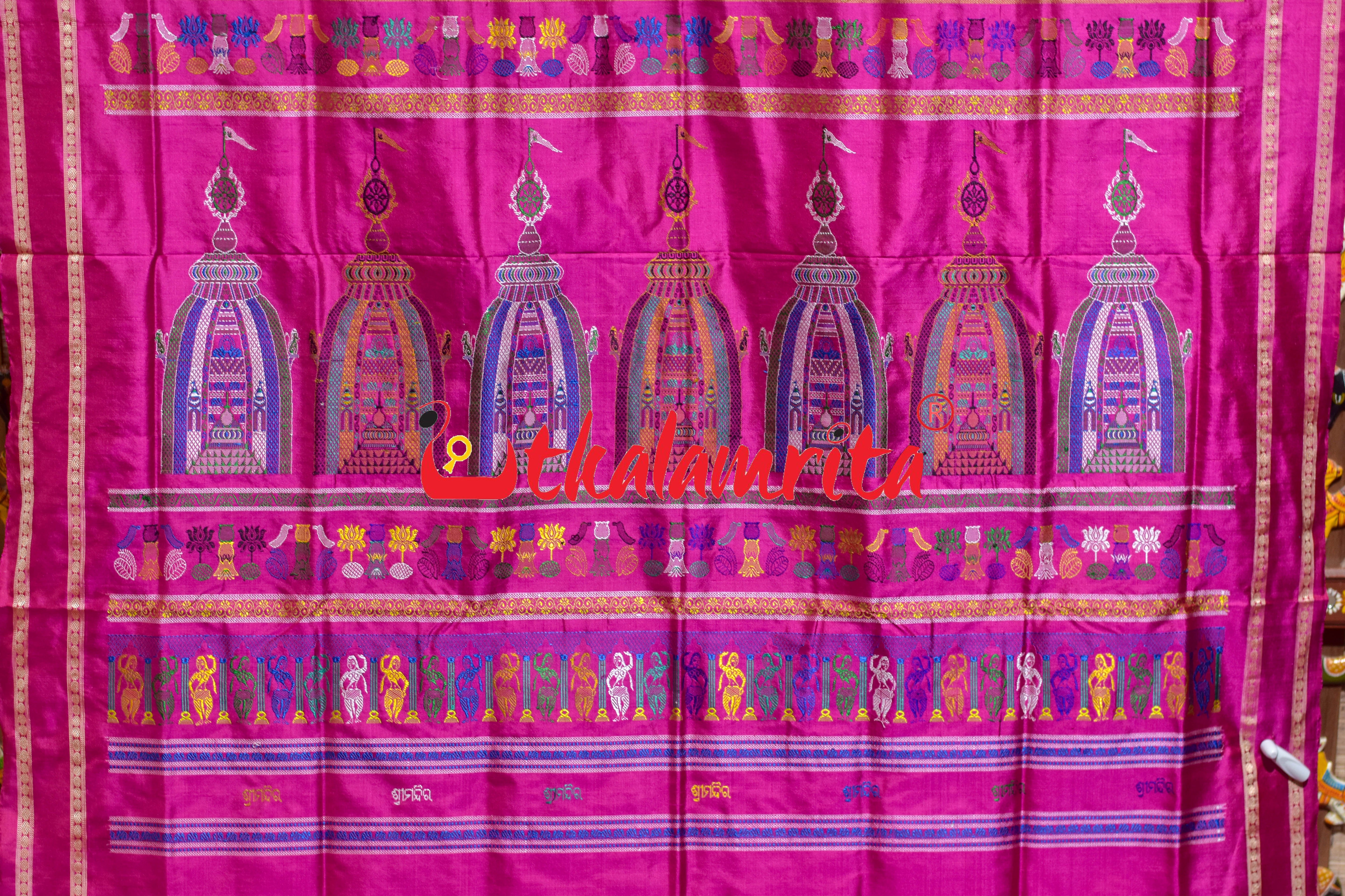 White Rani Pink Srimandira Bomkai Silk Saree
