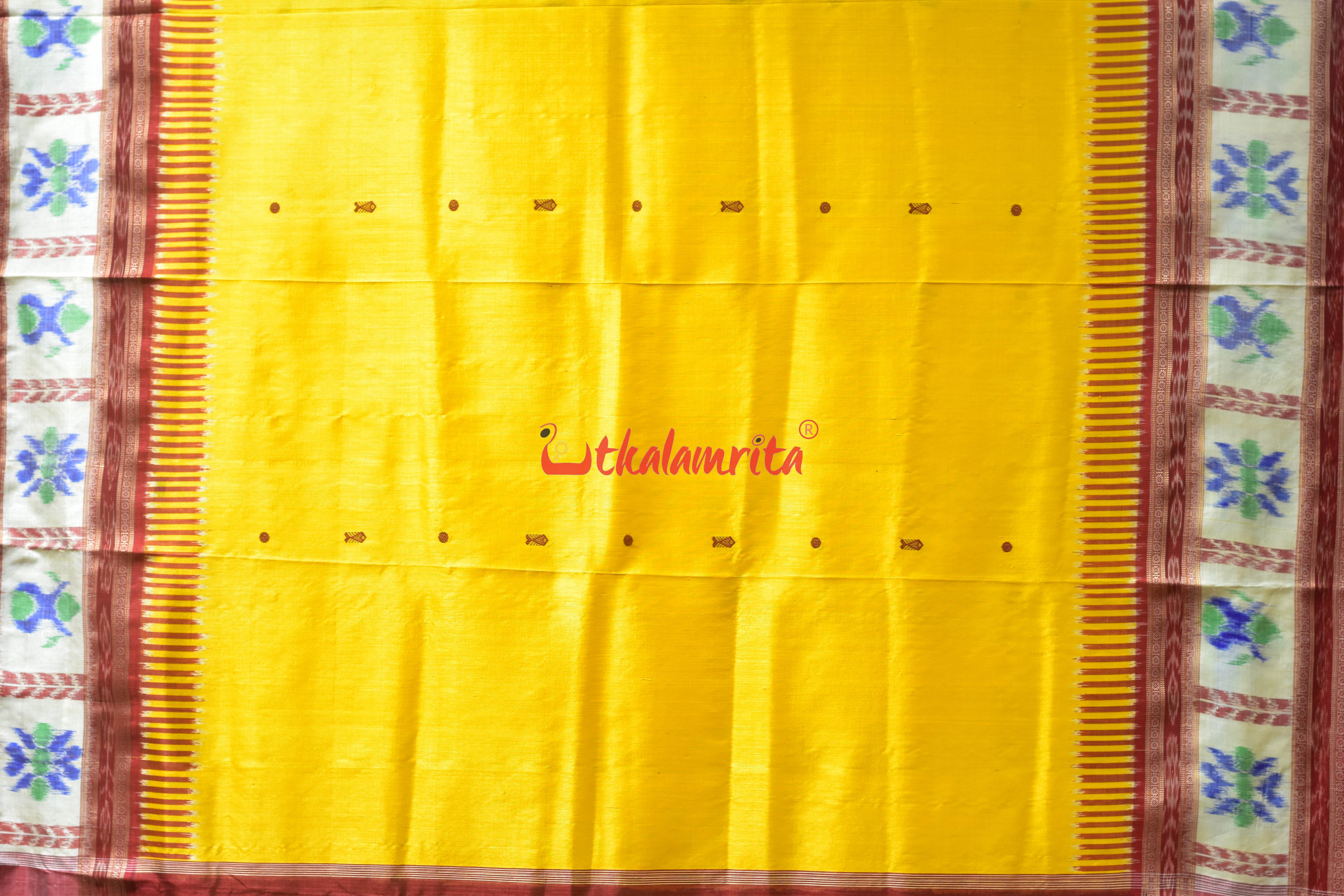 Yellow Kalash Border Kathifera Silk Saree