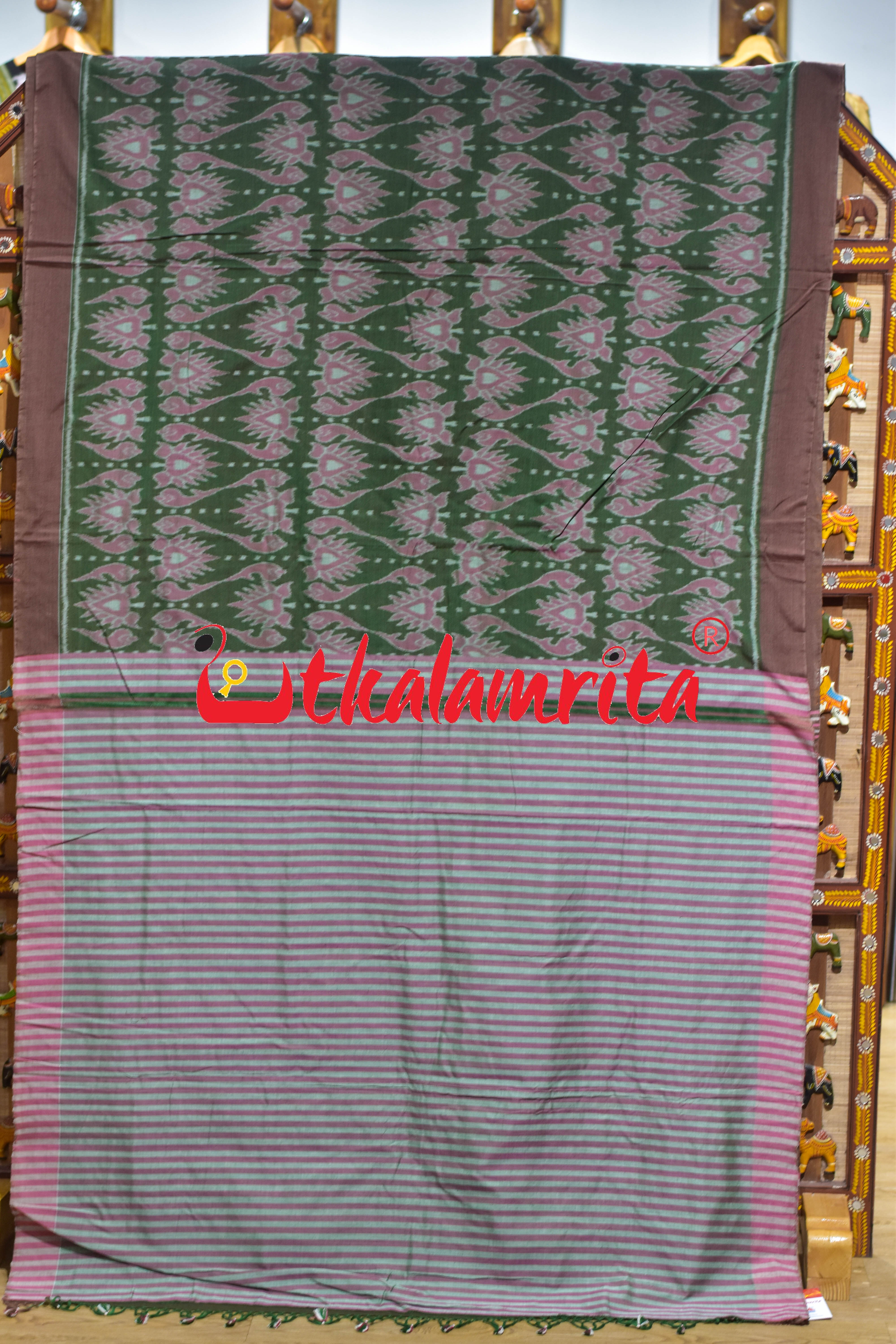 Green Jodi Sankha Khandua Cotton Saree