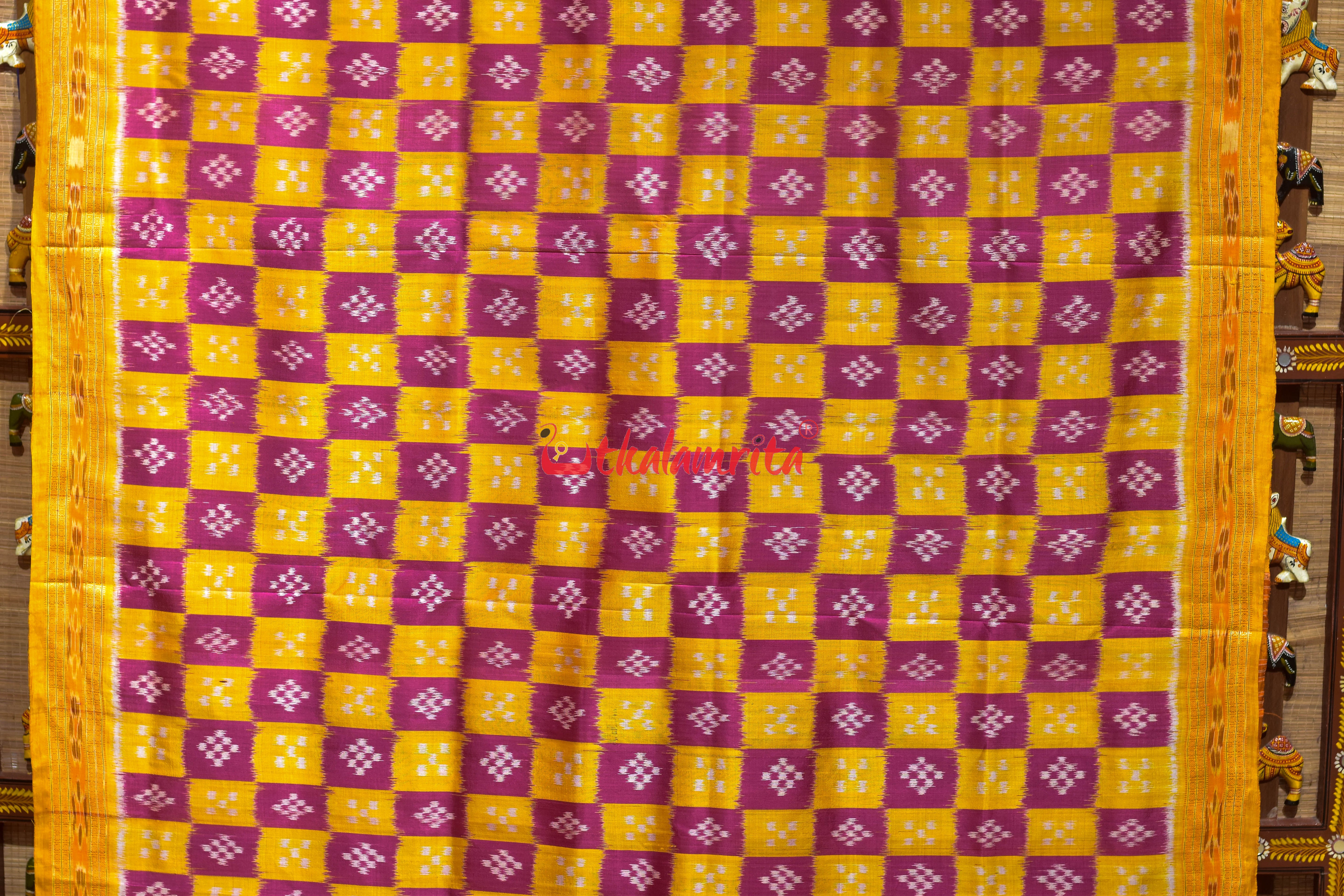 Pink Yellow Body Pasapali Khandua Silk Saree