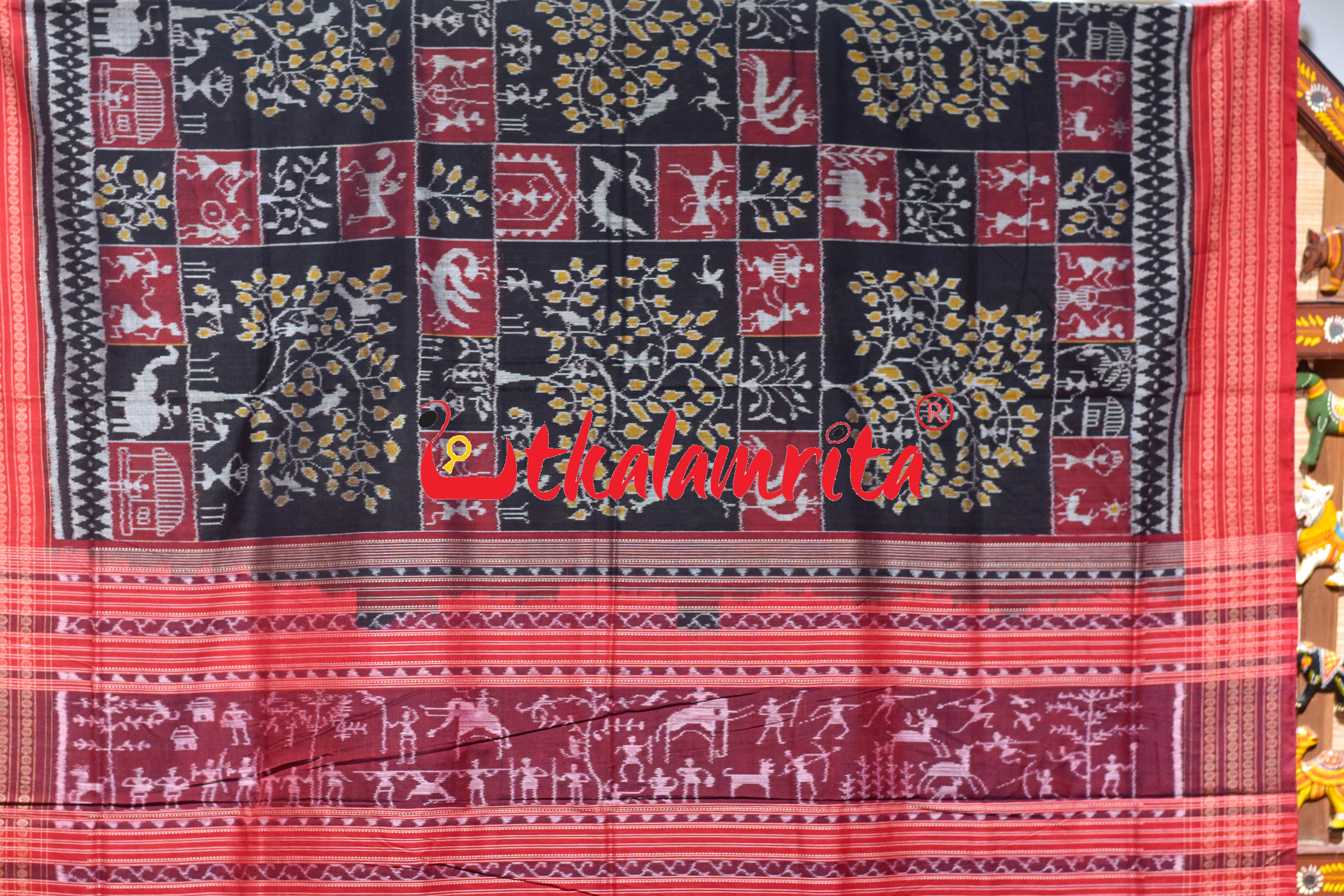 Black Tree Of Life Sambalpuri Cotton Saree