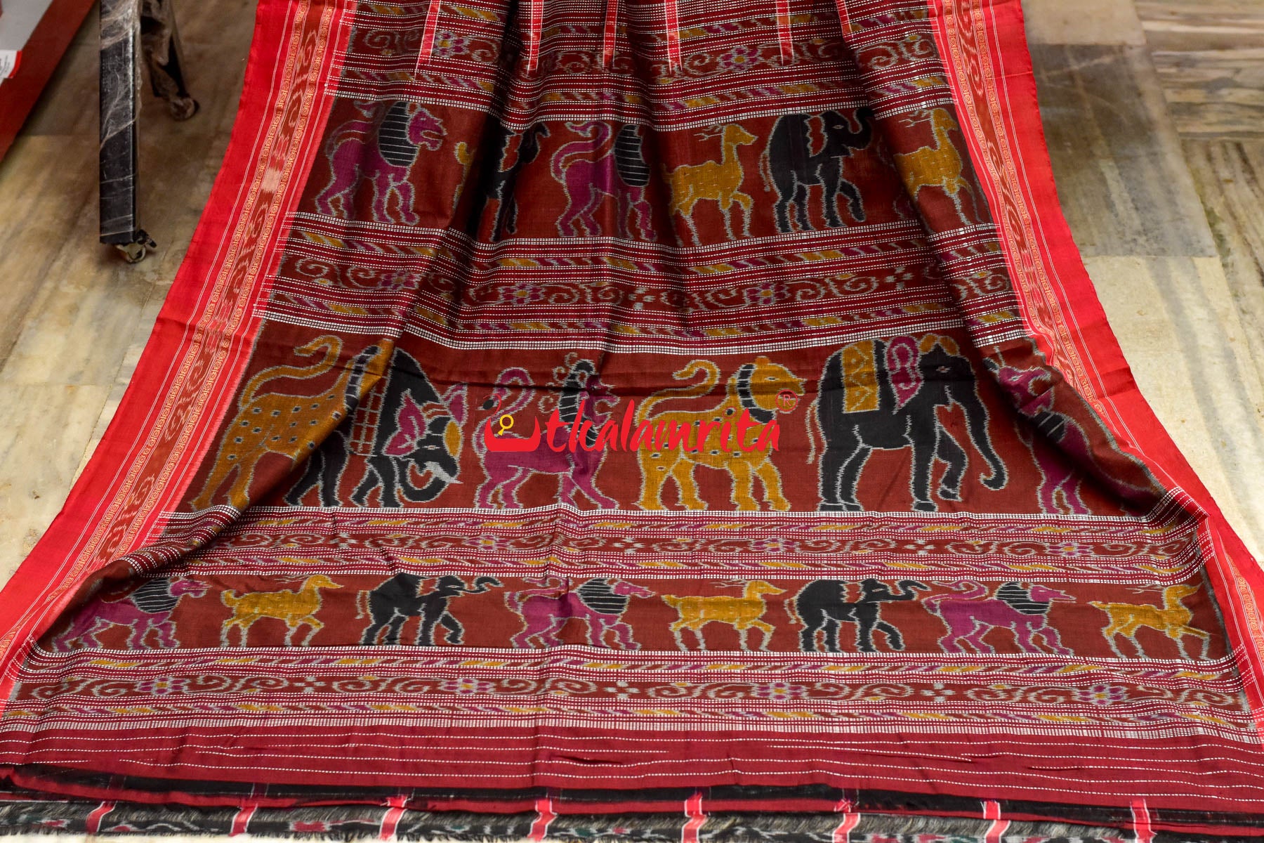 Black Red and Green Combo Nabakothi Cotton Saree